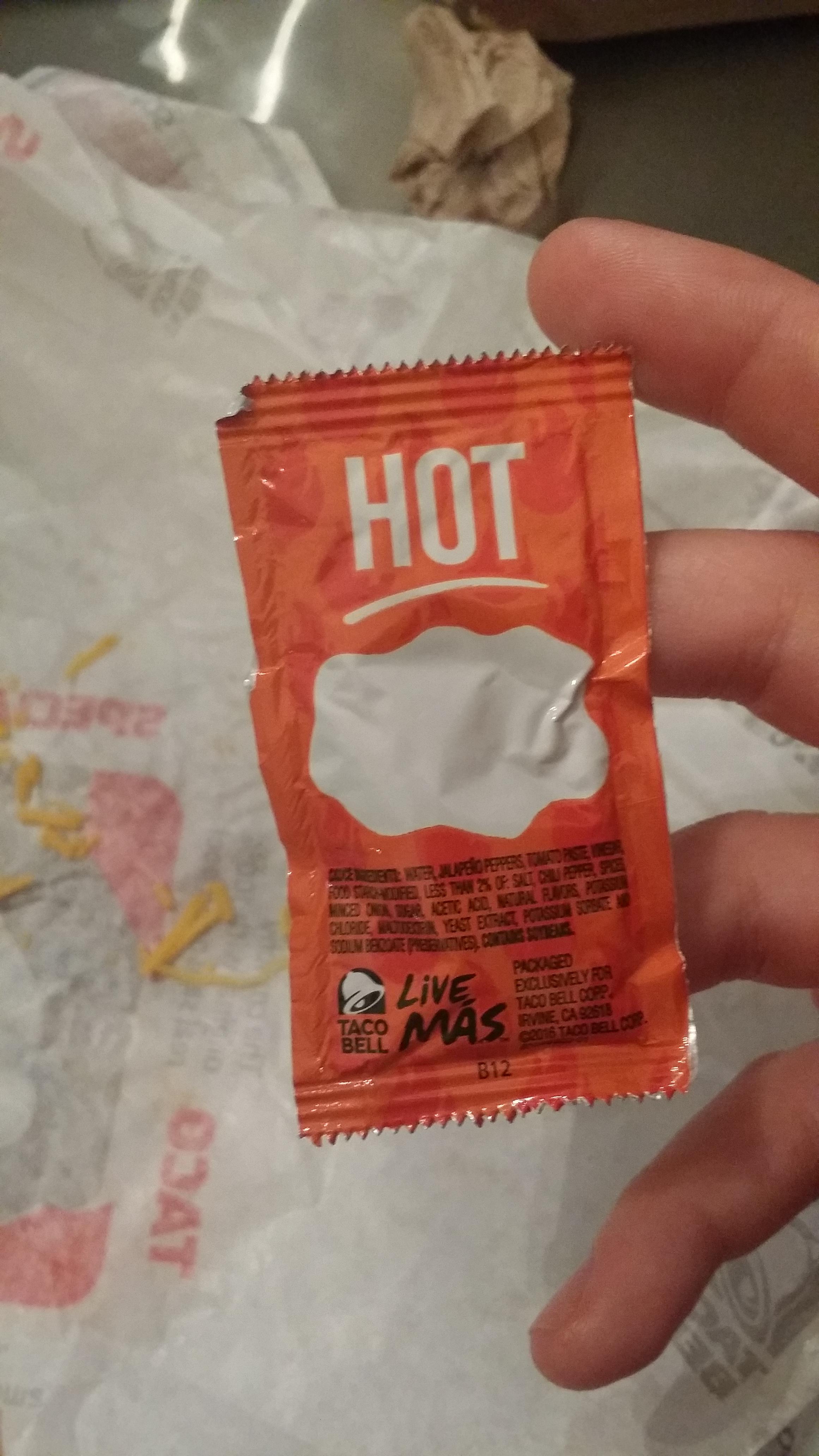 Taco bell hot sauce without a phrase, just the template r/mildlyinteresting