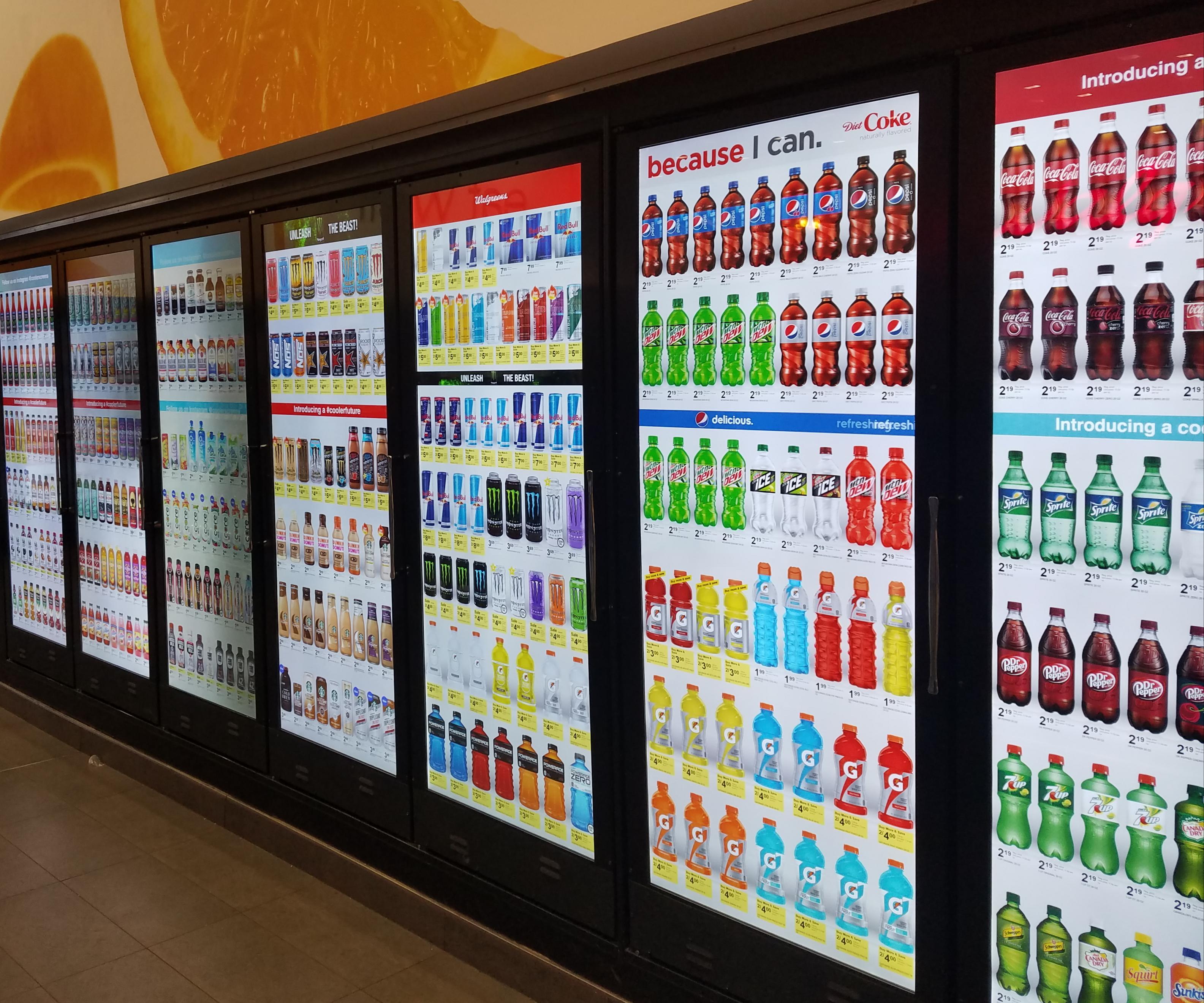 The cooler doors in this Chicago store are video screens that show what