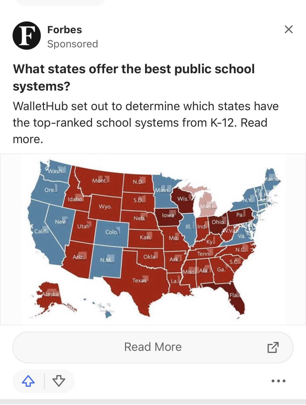 Ad shows map of 2016 election under link to best public school systems