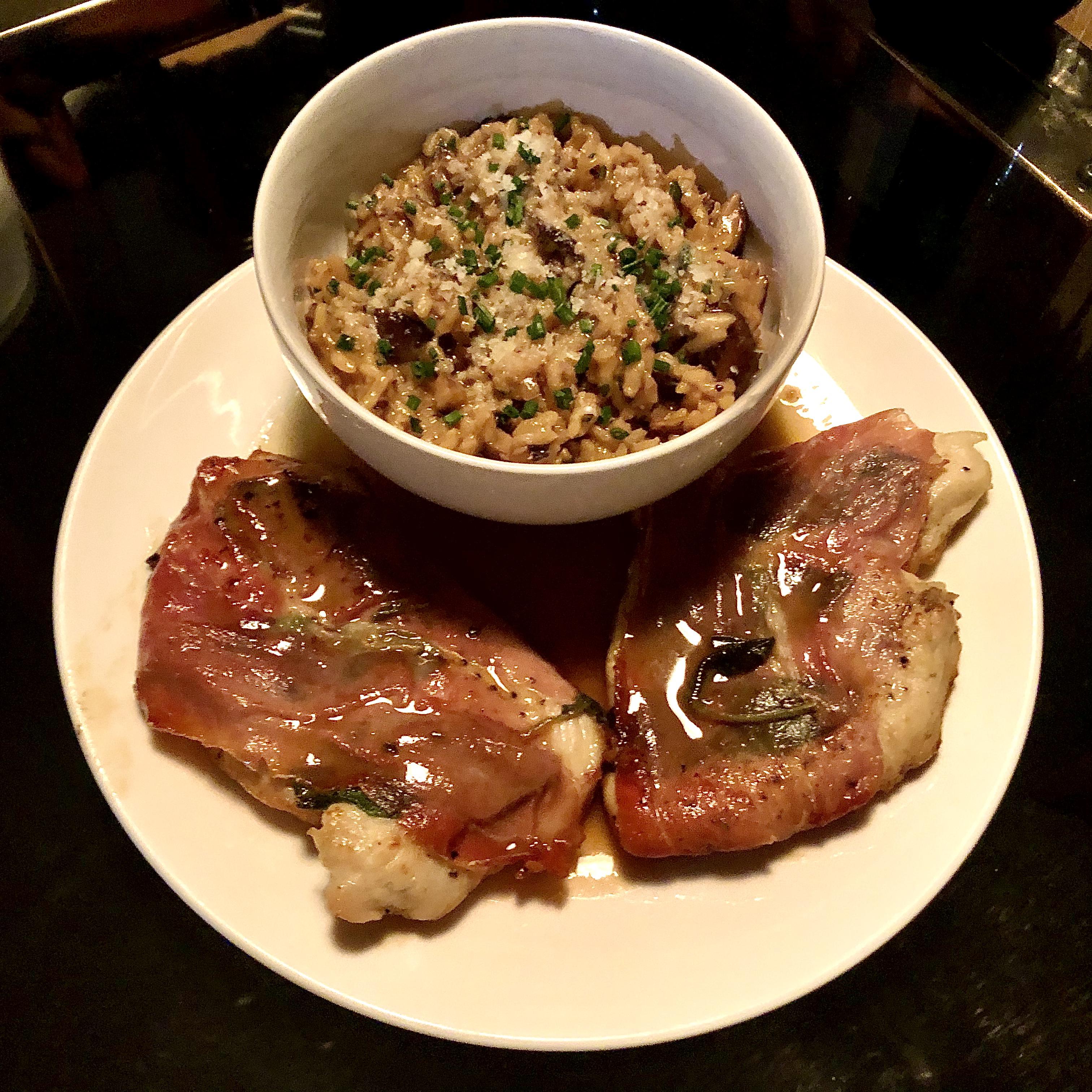 Kenji’s pressure cooker mushroom risotto and Daniel’s chicken