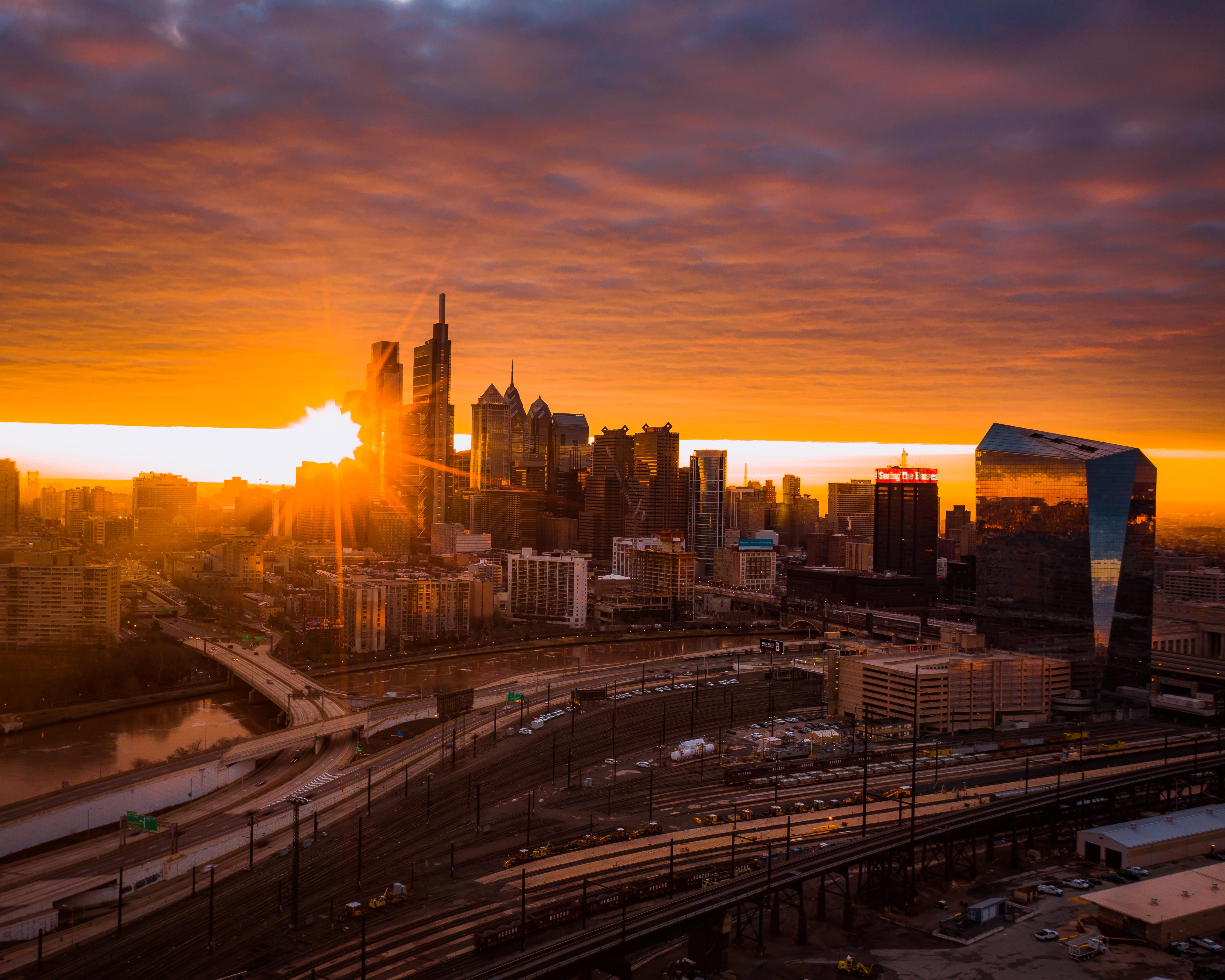 Amazing cloud shelf sunrise in Philadelphia city cities