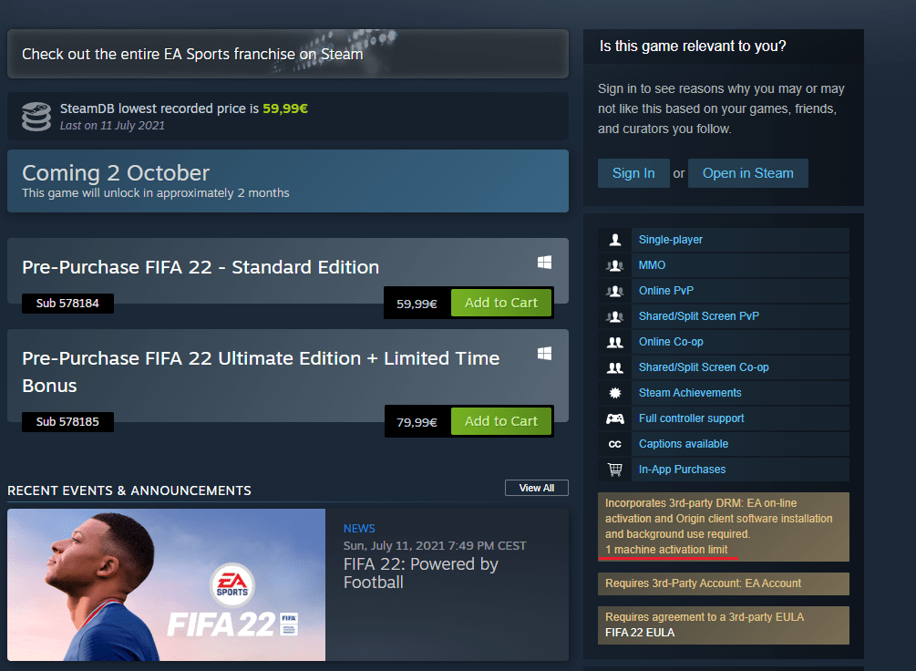 Forum thread FIFA 22 STEAM WTF?