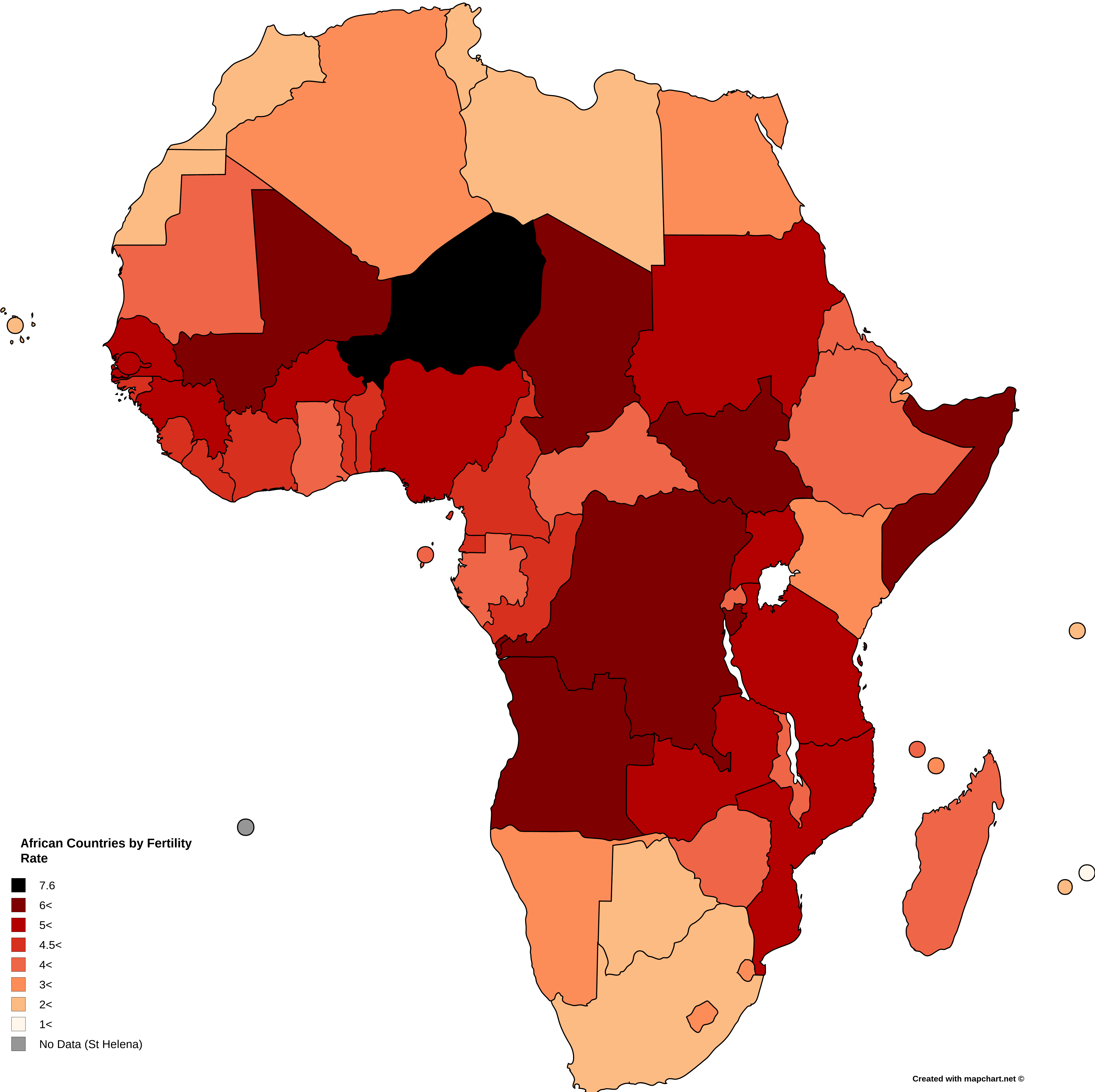 African countries by Fertility Rate [OC] [4800,4790] r/MapPorn