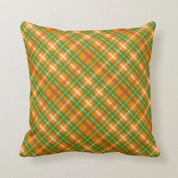 Green And Orange Plaid Throw Pillow
