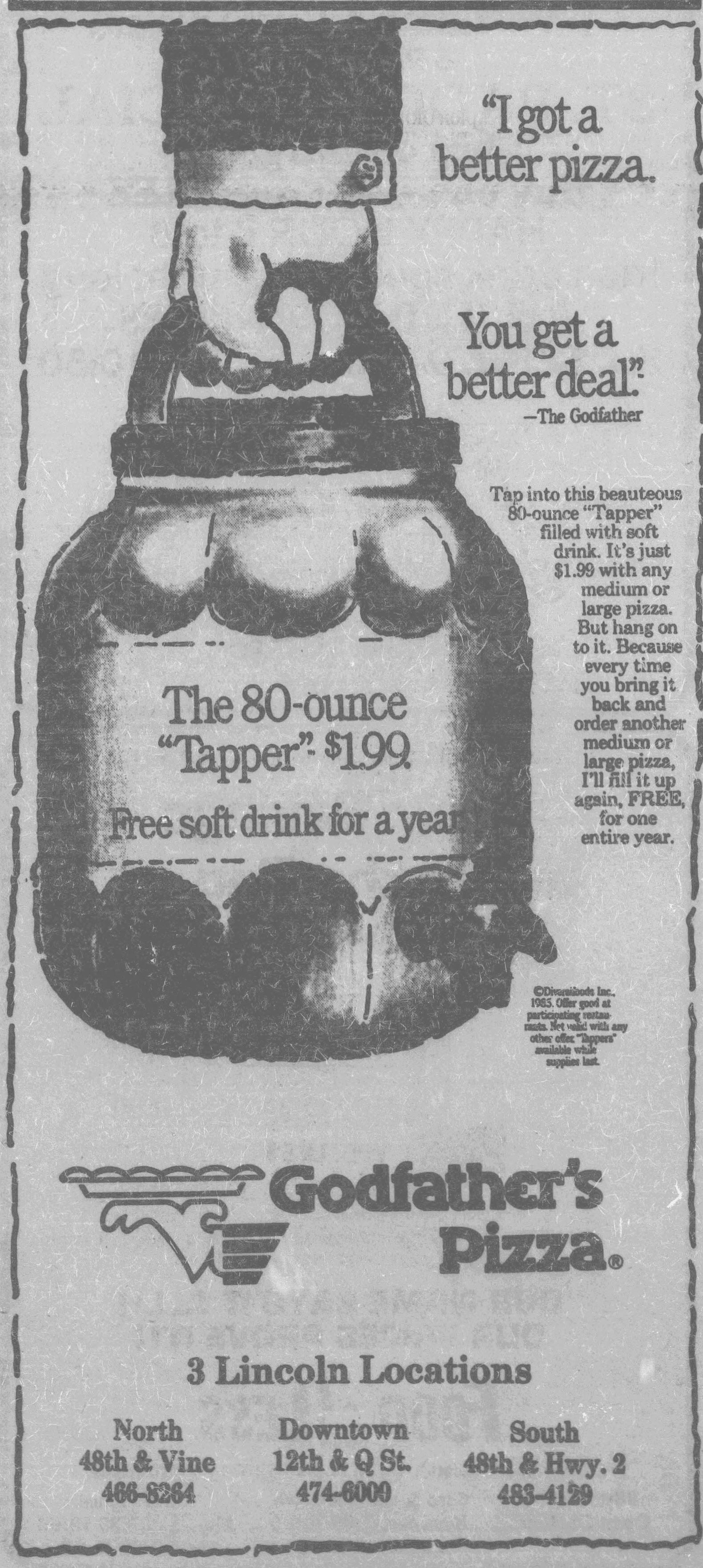 Godfather’s Pizza in Lincoln, NE (March 15, 1985) 80sfastfood