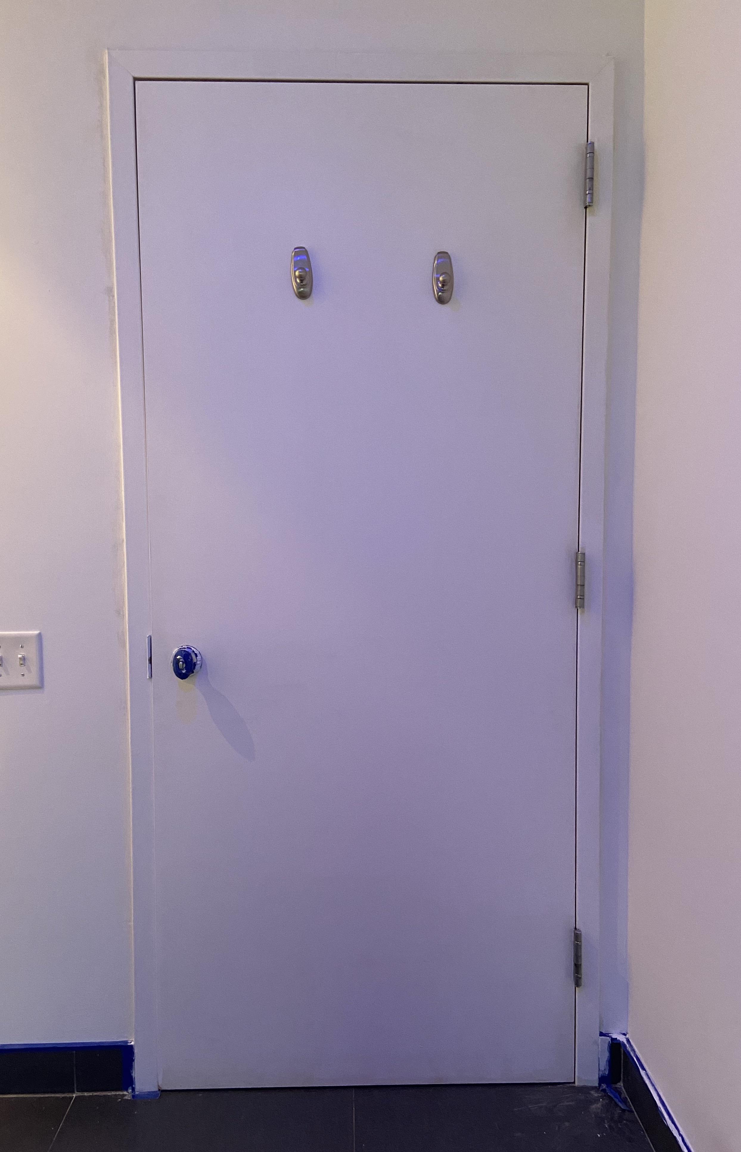 Bathroom door is very tough to close. The bottom right rubs on the