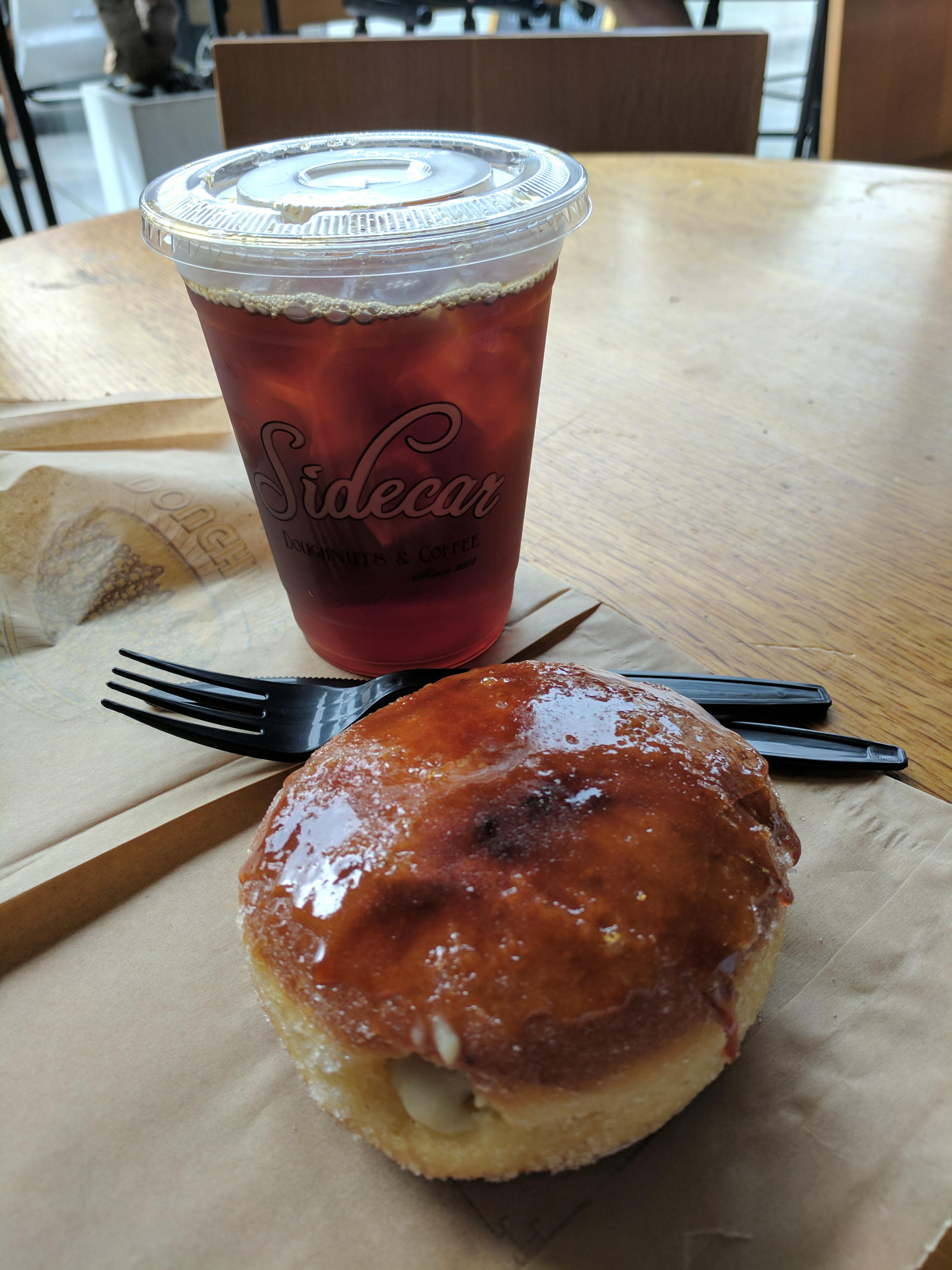 Creme brulee donut and iced coffee from Sidecar Donuts r/FoodLosAngeles