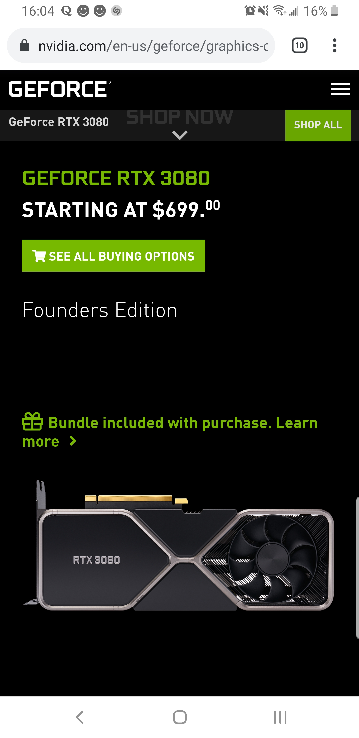 RTX 3080 no longer showing out of stock but not giving a buy option