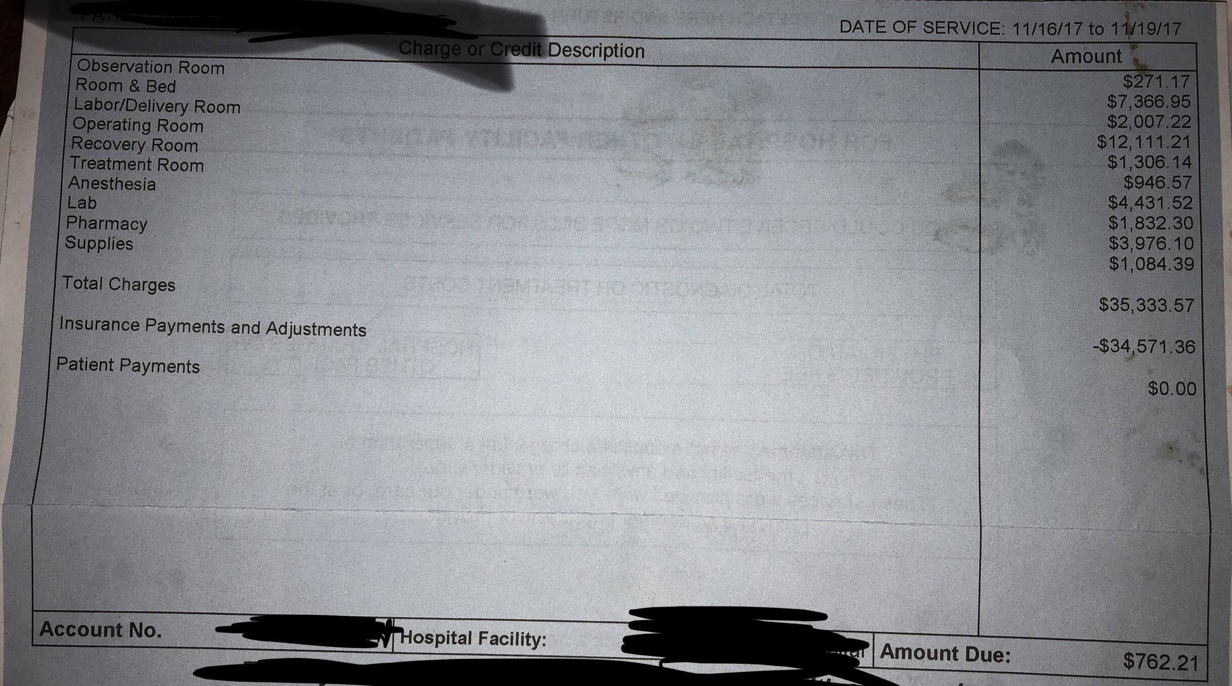 For your enjoyment the bill for an induction turned csection. Not included are individual