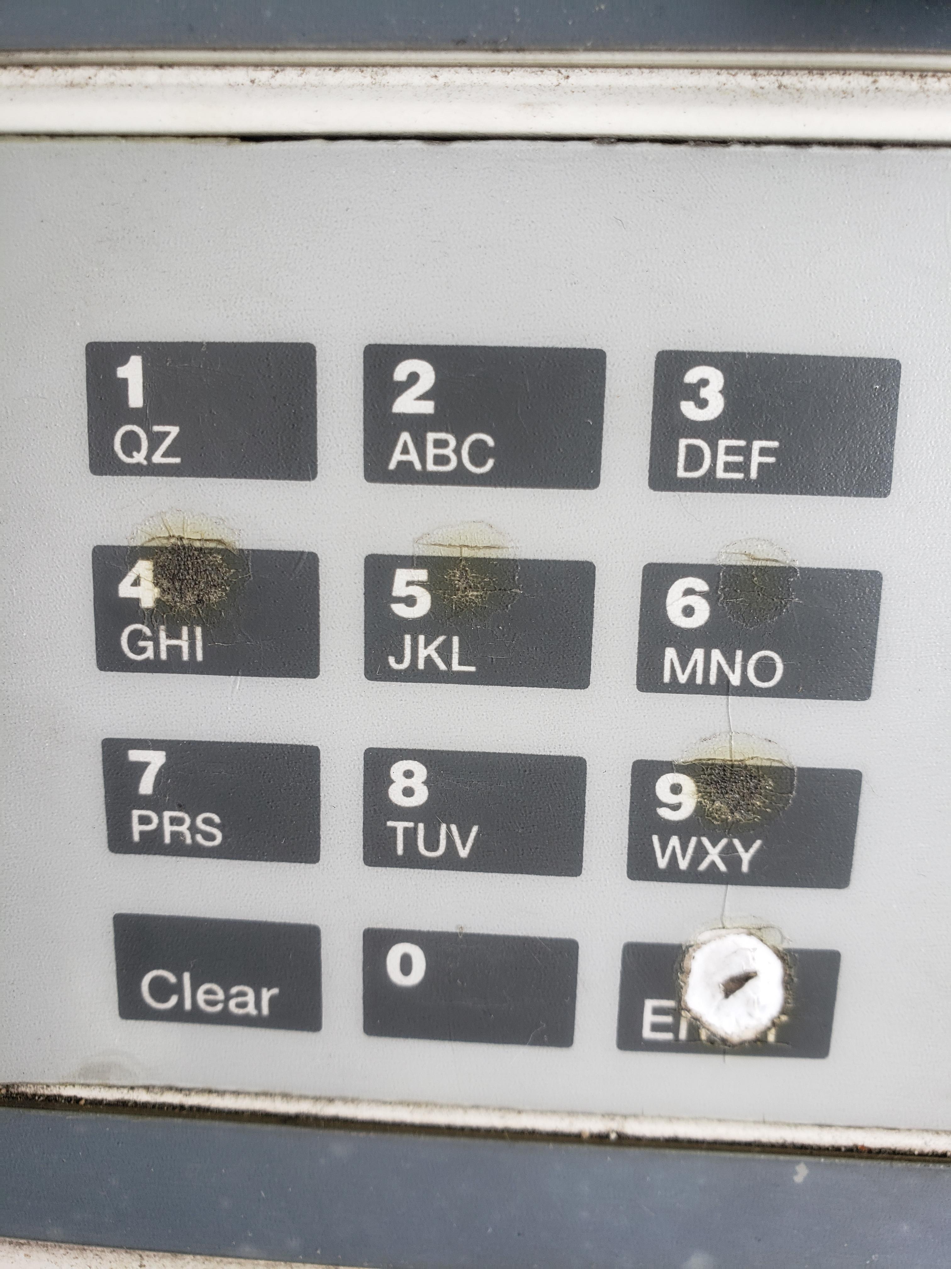 The local zip code beat into the key pad on this gas pump. r/Wellworn