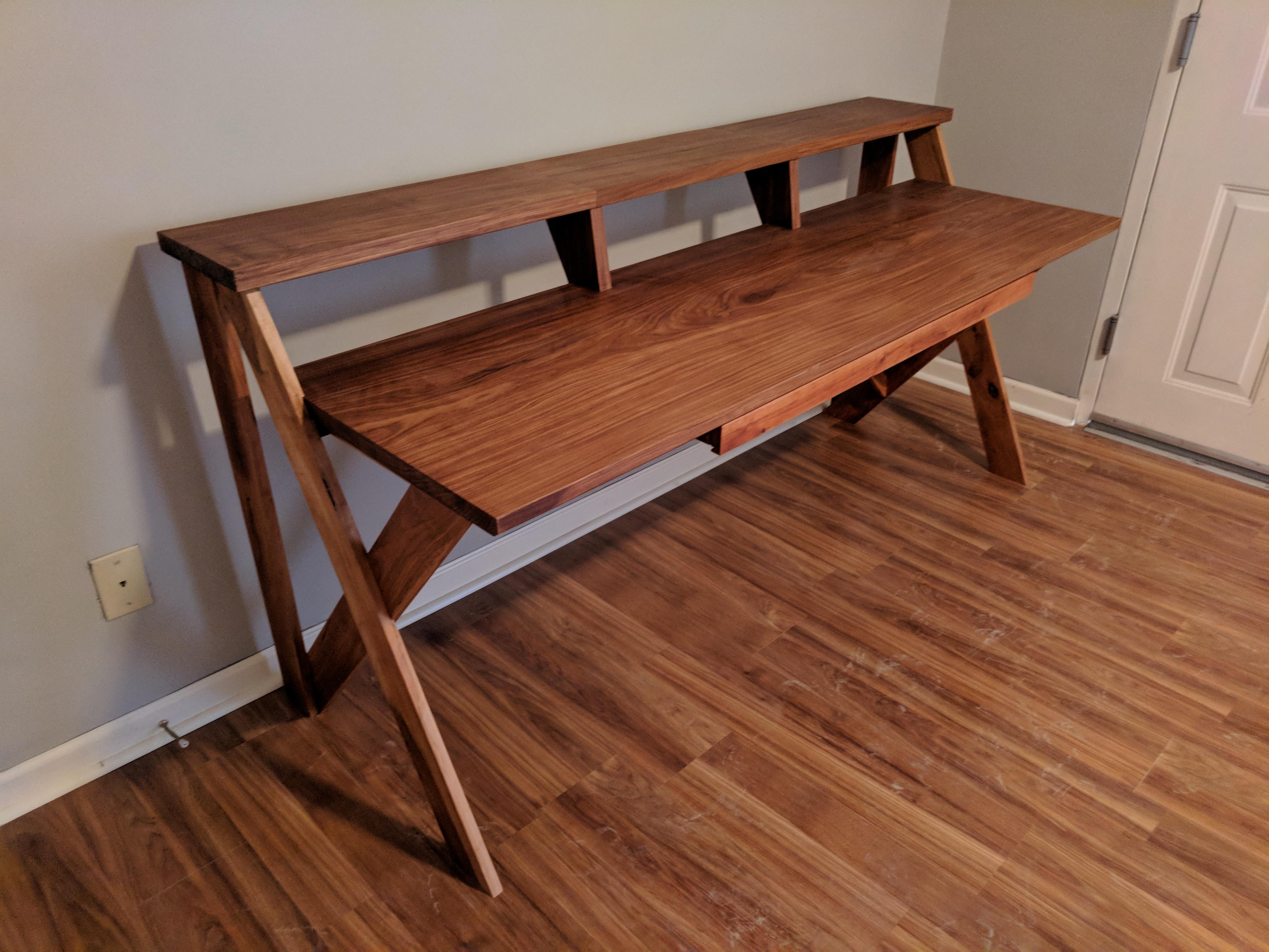 Desk I made with my Dad (Afrormosia and Cherry) r/woodworking