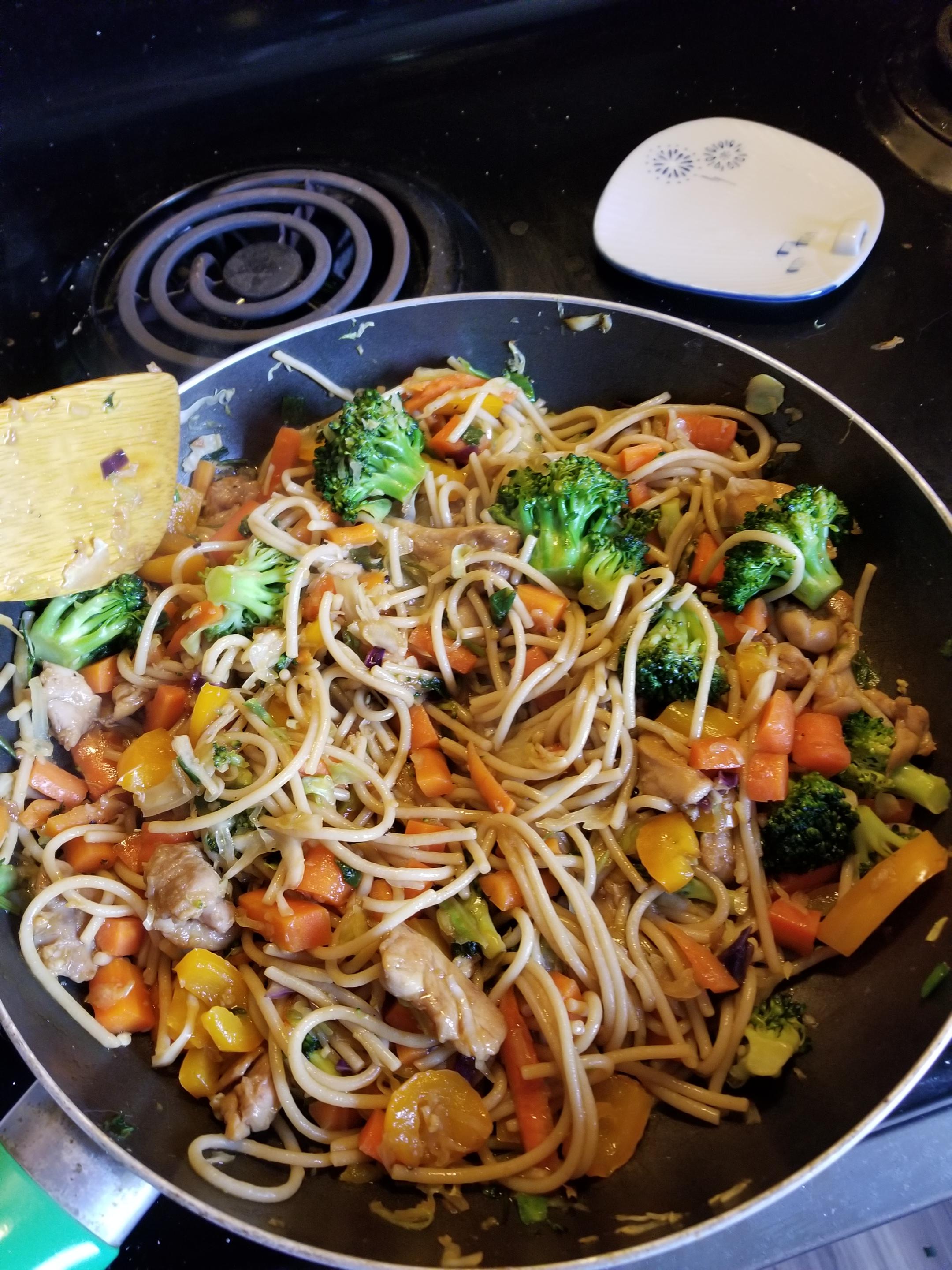 Chicken Lo Mein with brown rice noodles r/glutenfree