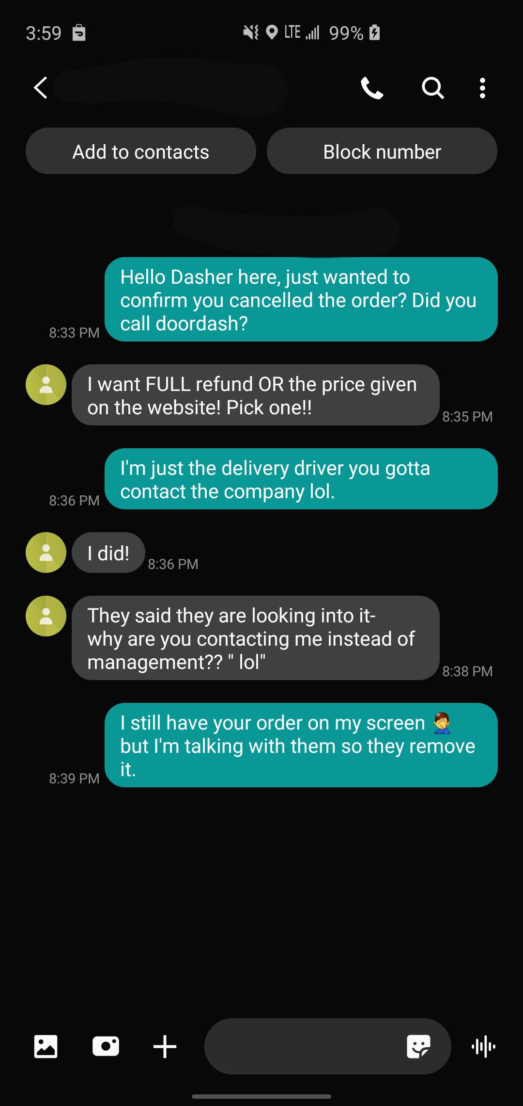 Having fun with a pissed off customer 😂 doordash