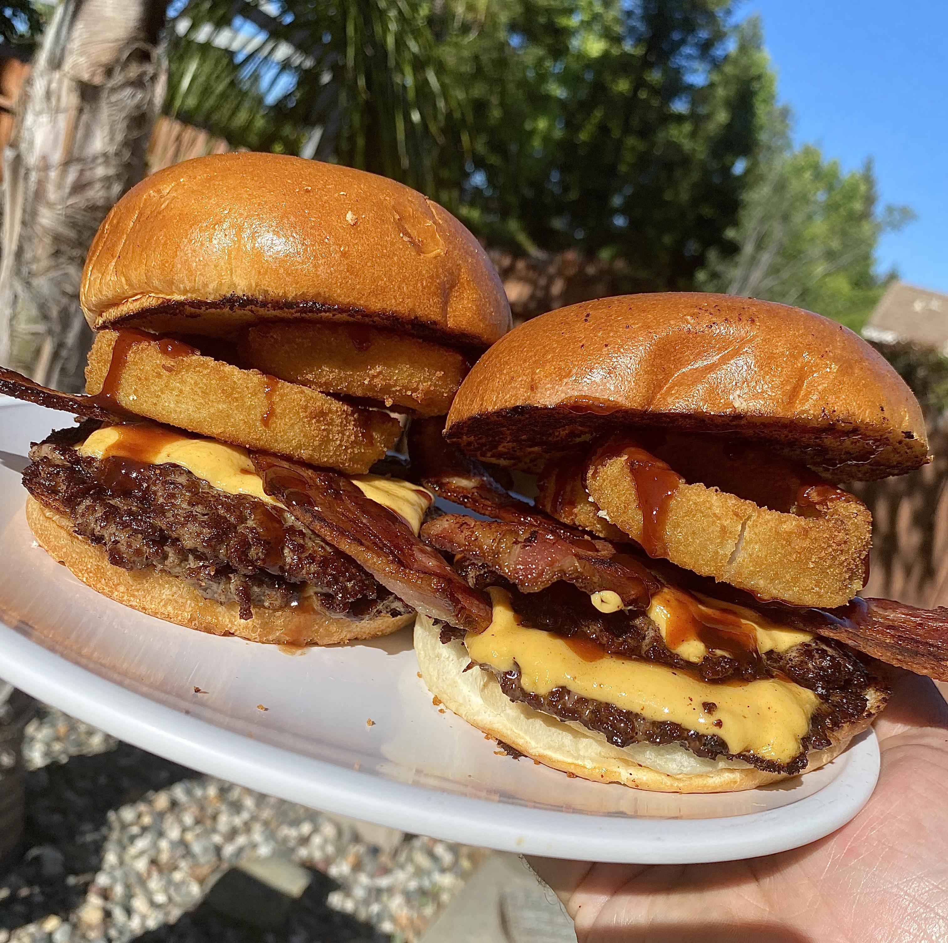Some home made double western bacon cheeseburgers. r/burgers