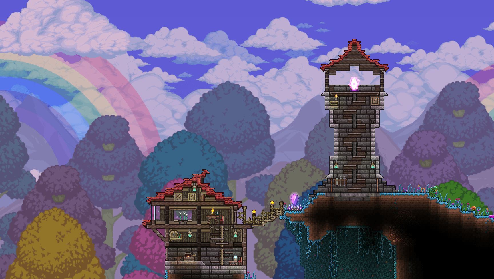 Hallow Build for NPCs and pylon appreciate any tips r/Terraria