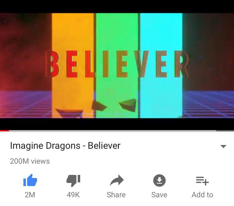 Believer Music Video has reached 200 Million Views! r/imaginedragons