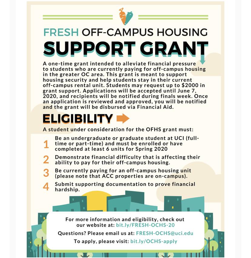 FRESH OFF CAMPUS HOUSING GRANT Does anyone know about this? r/UCI