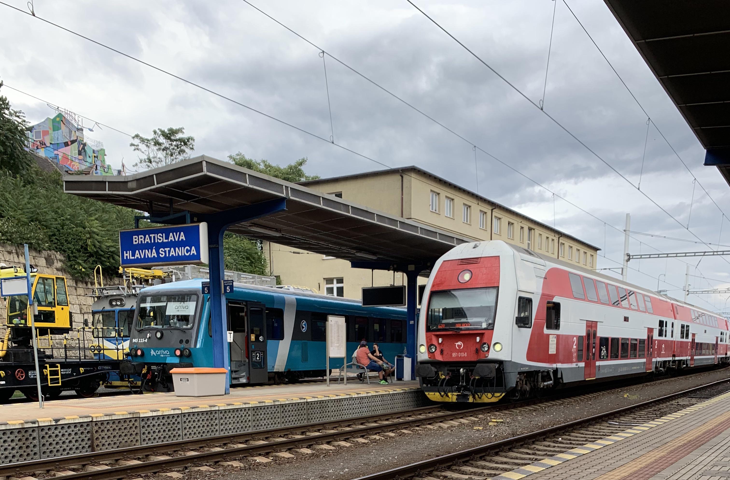 Arriva motor unit and a ZSSK push and pull + meintenance vehicles