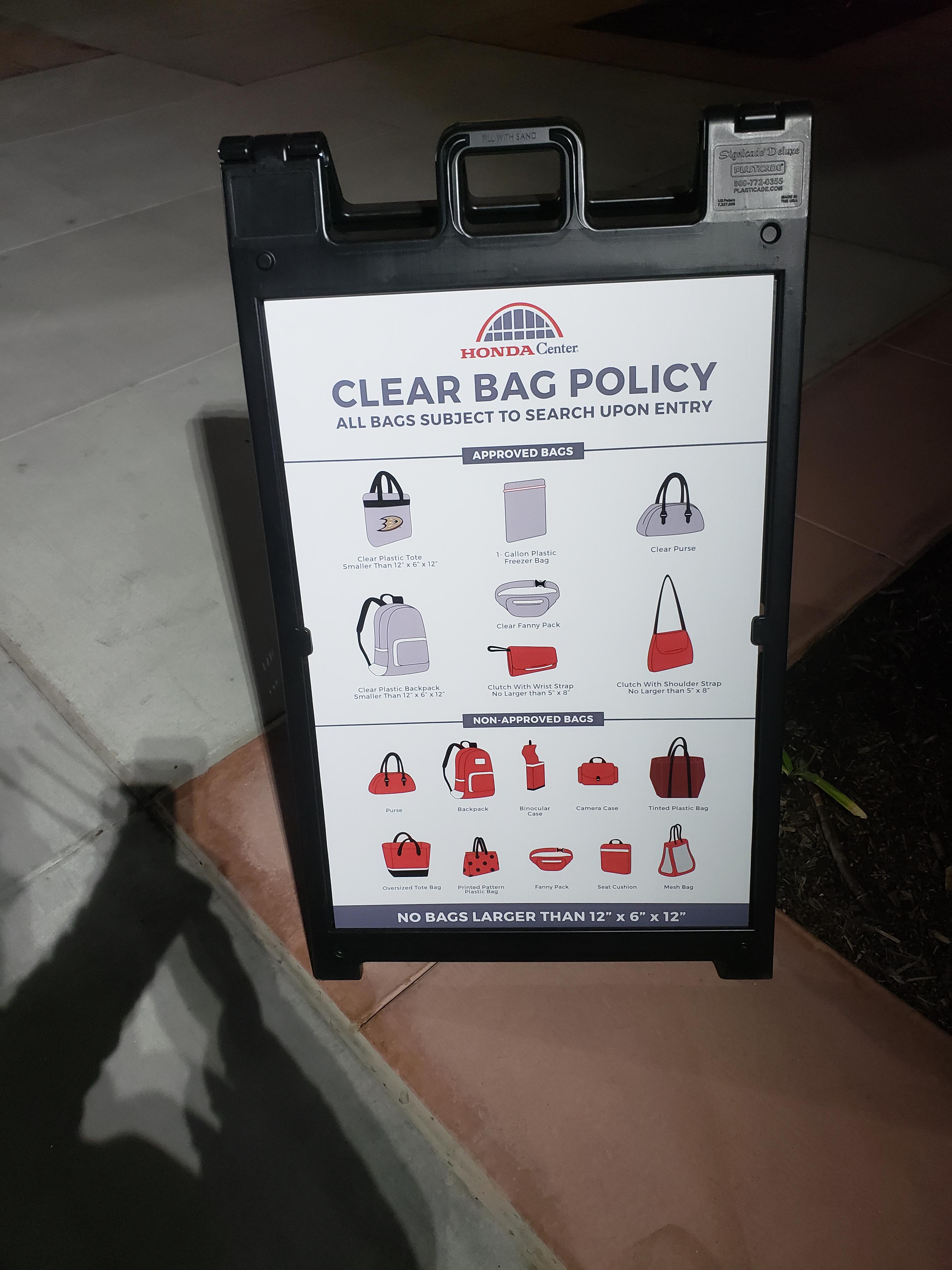 Honda Center bag policy for Almost acoustic Christmas r/orangecounty