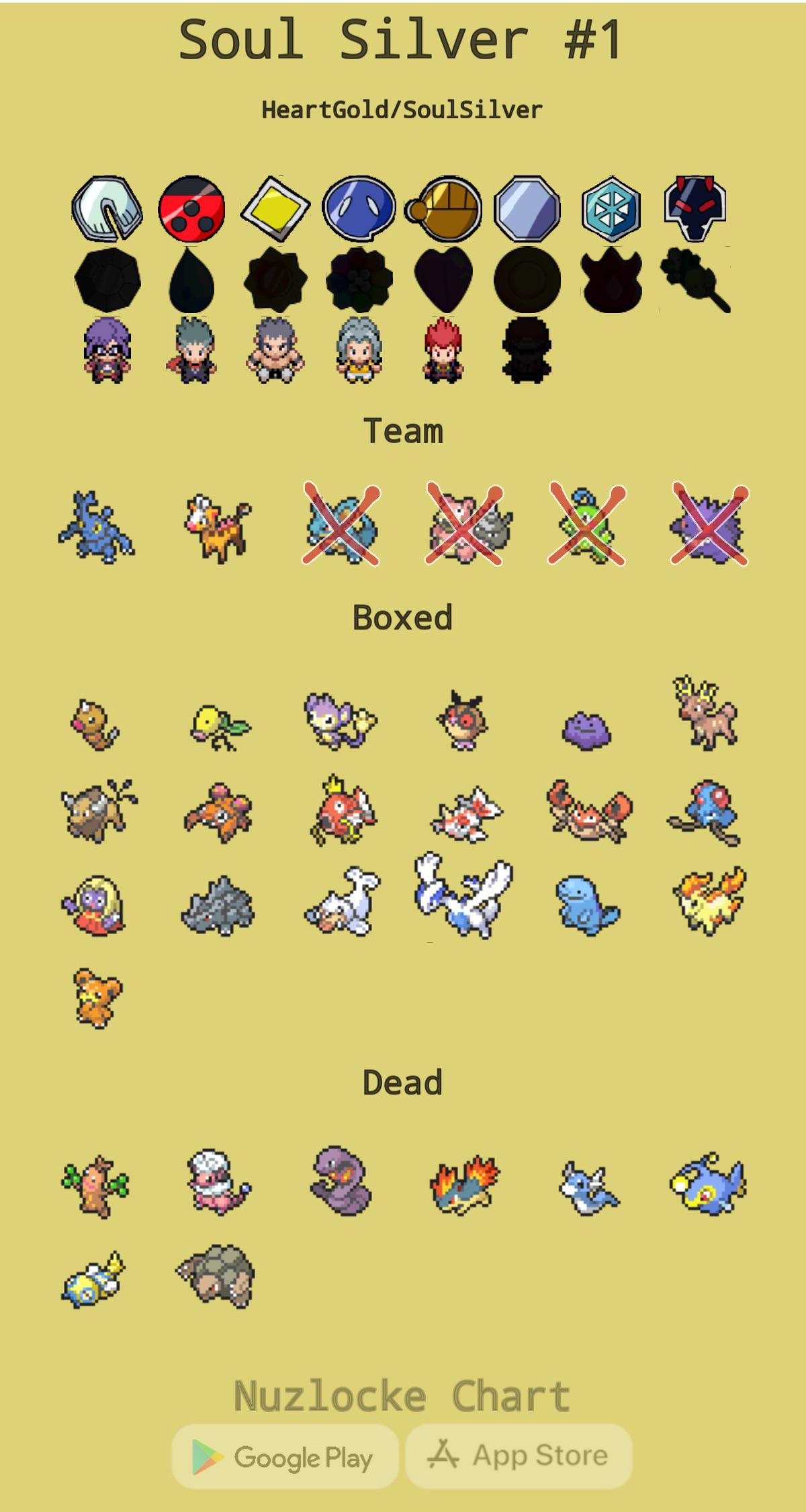 Team after the Johto League and Elite Four from my Hardcore Soul Silver