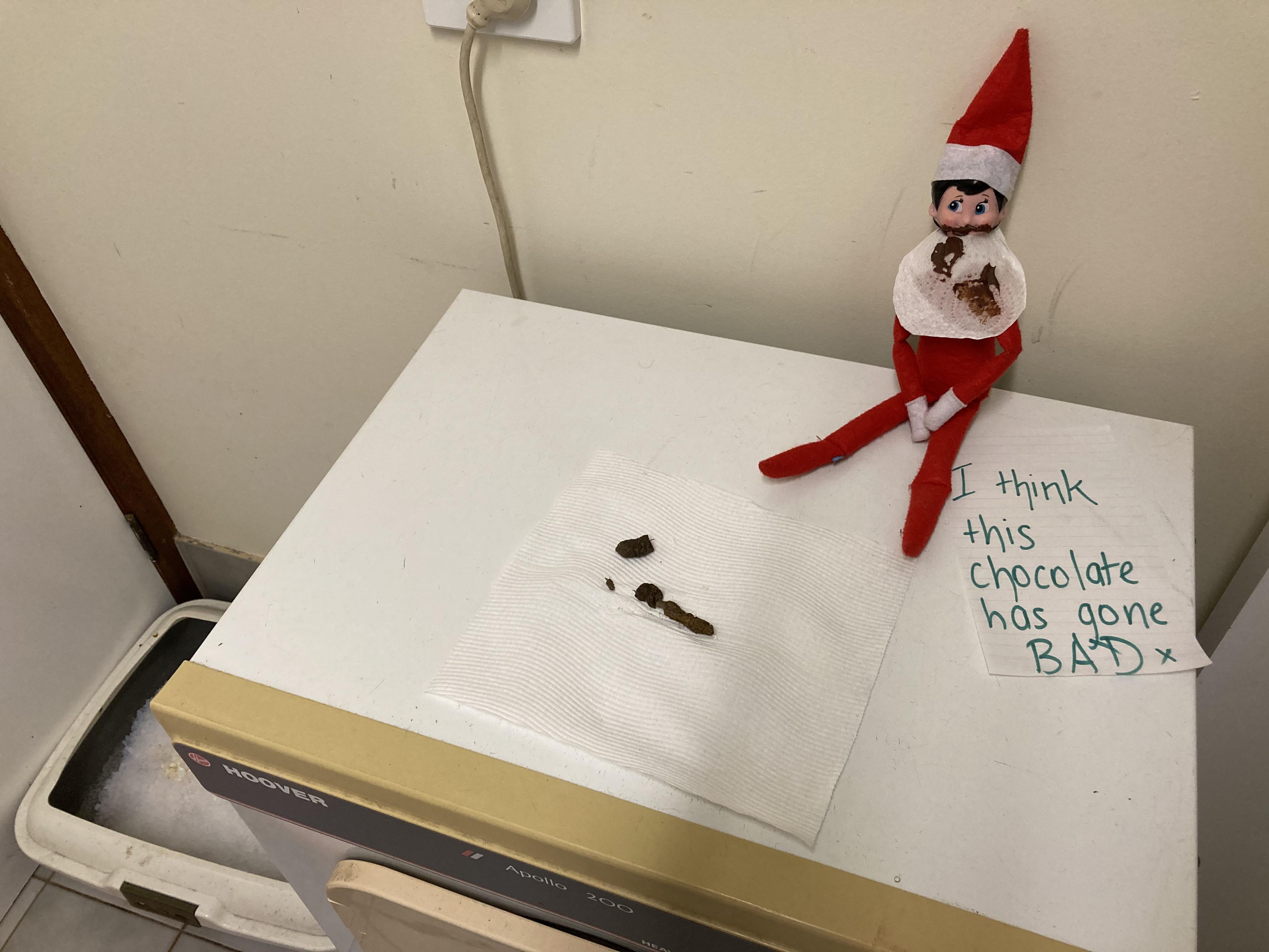 This elf on the shelf made a huge mistake. One mustn’t eat from the