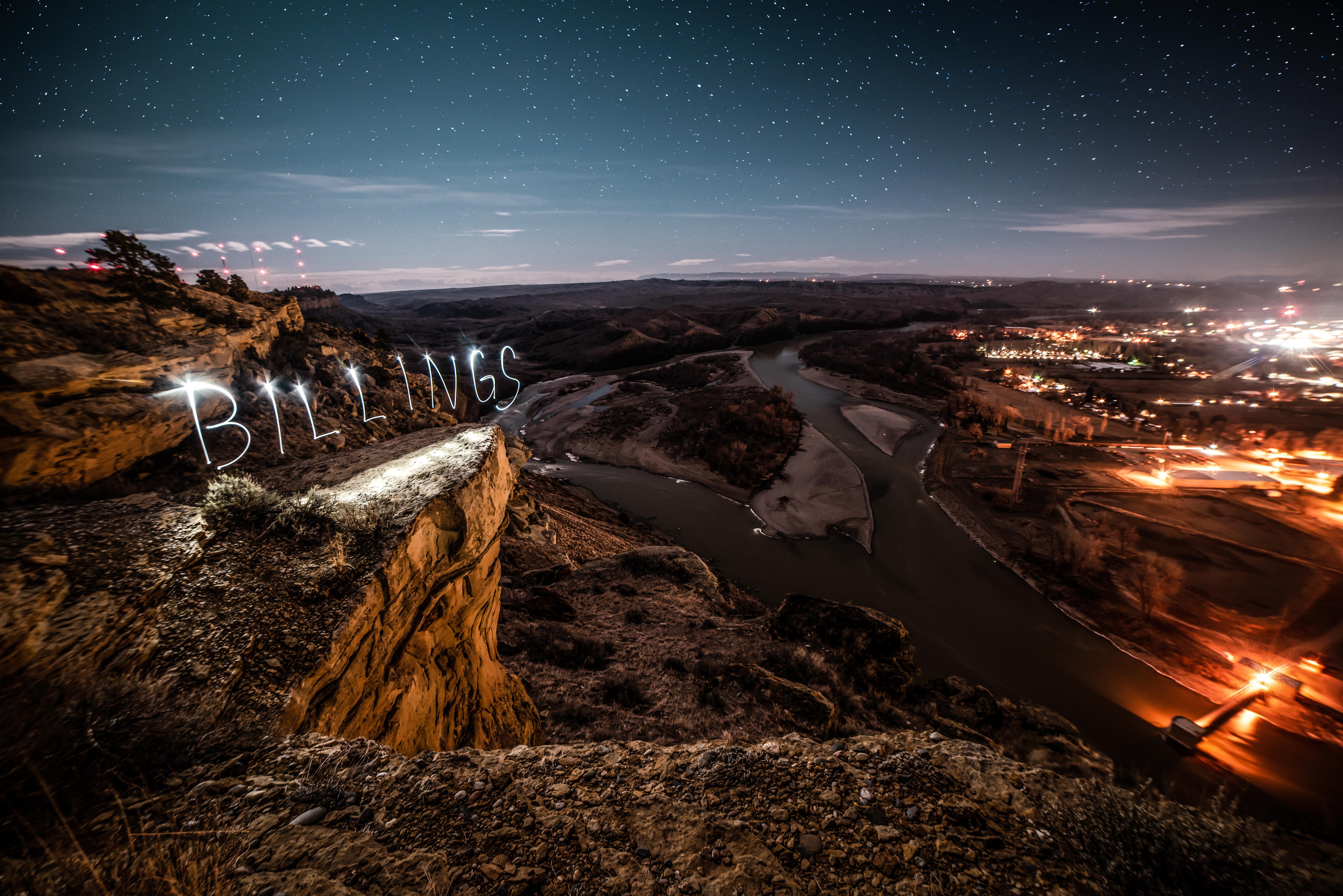 Billings light painted from the top of the Rims r/Montana