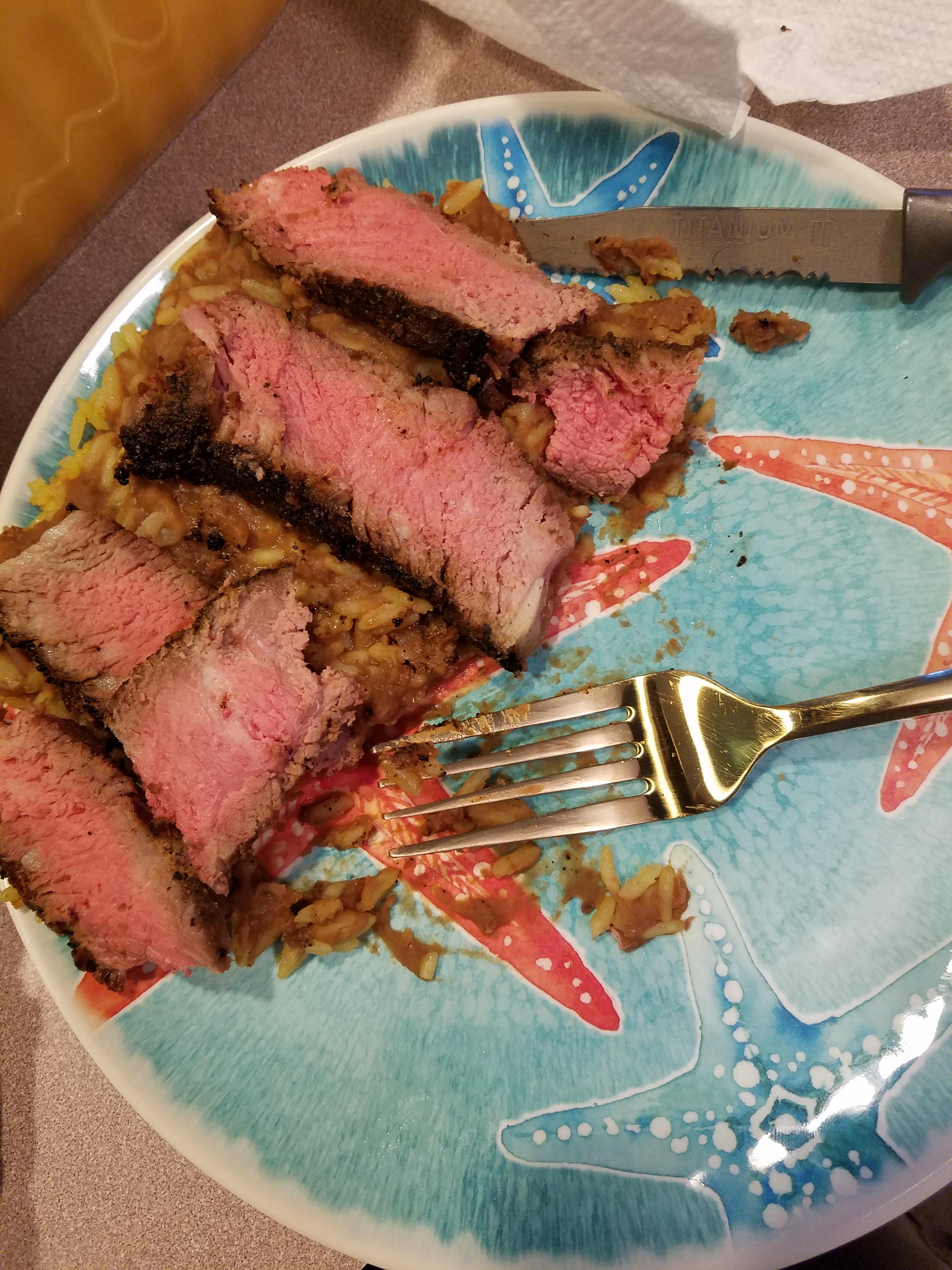 Deli cut ends roast beef over rice and beans. Sea salt added for less