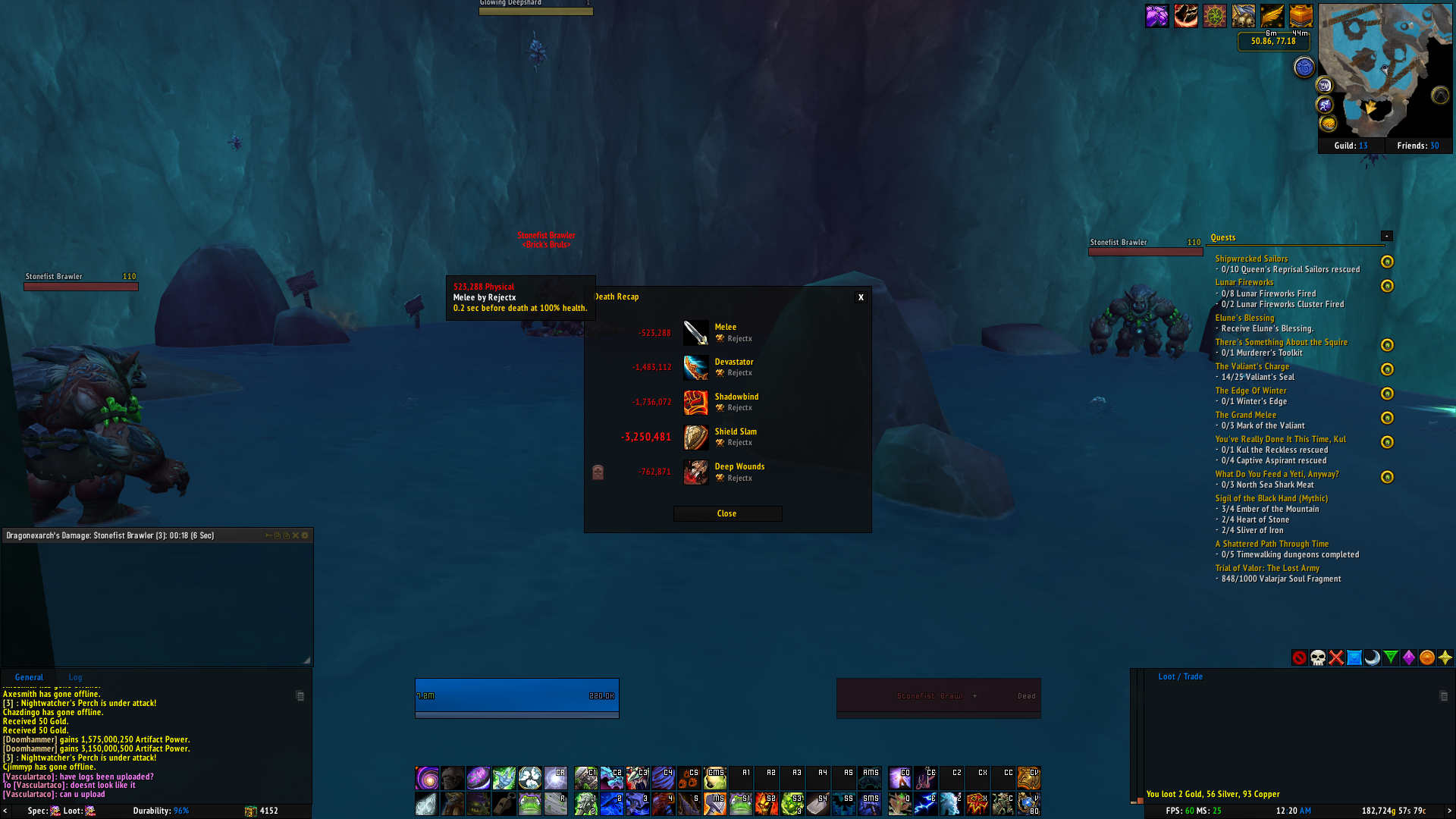 7.75M damage from a prot warrior in 0.2 seconds balanced world pvp r/wow