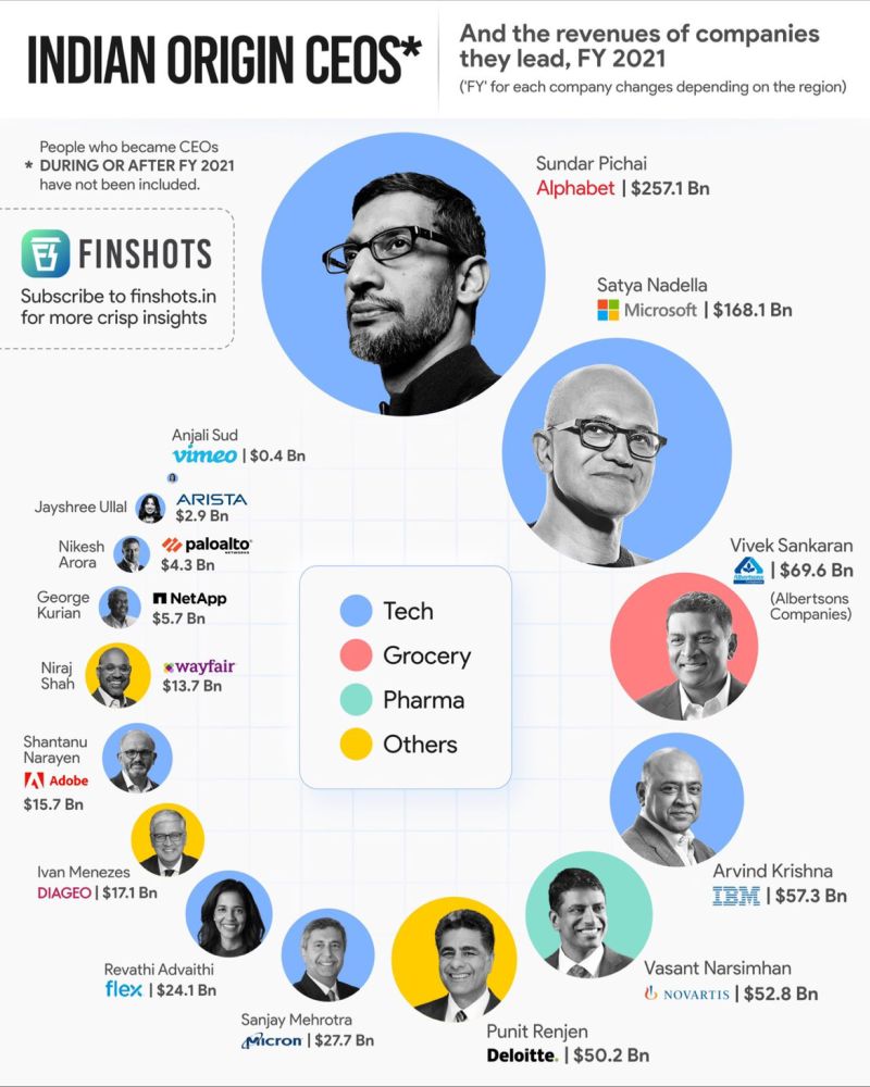 Indianorigin CEOs are leading the biggest firms globally r/coolguides