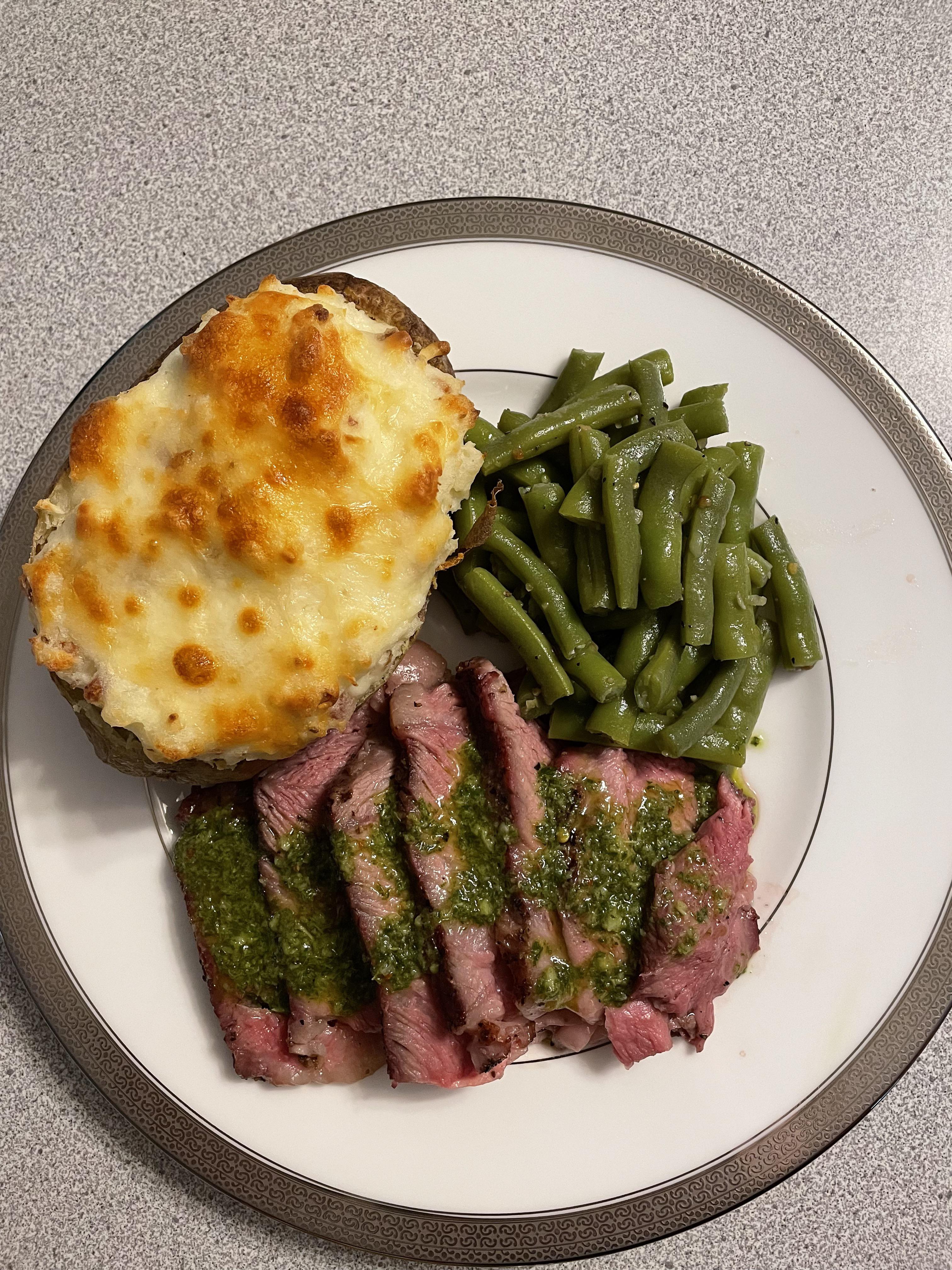 Tomahawk ribeye steak smoked over pecan then seared on the gas grill