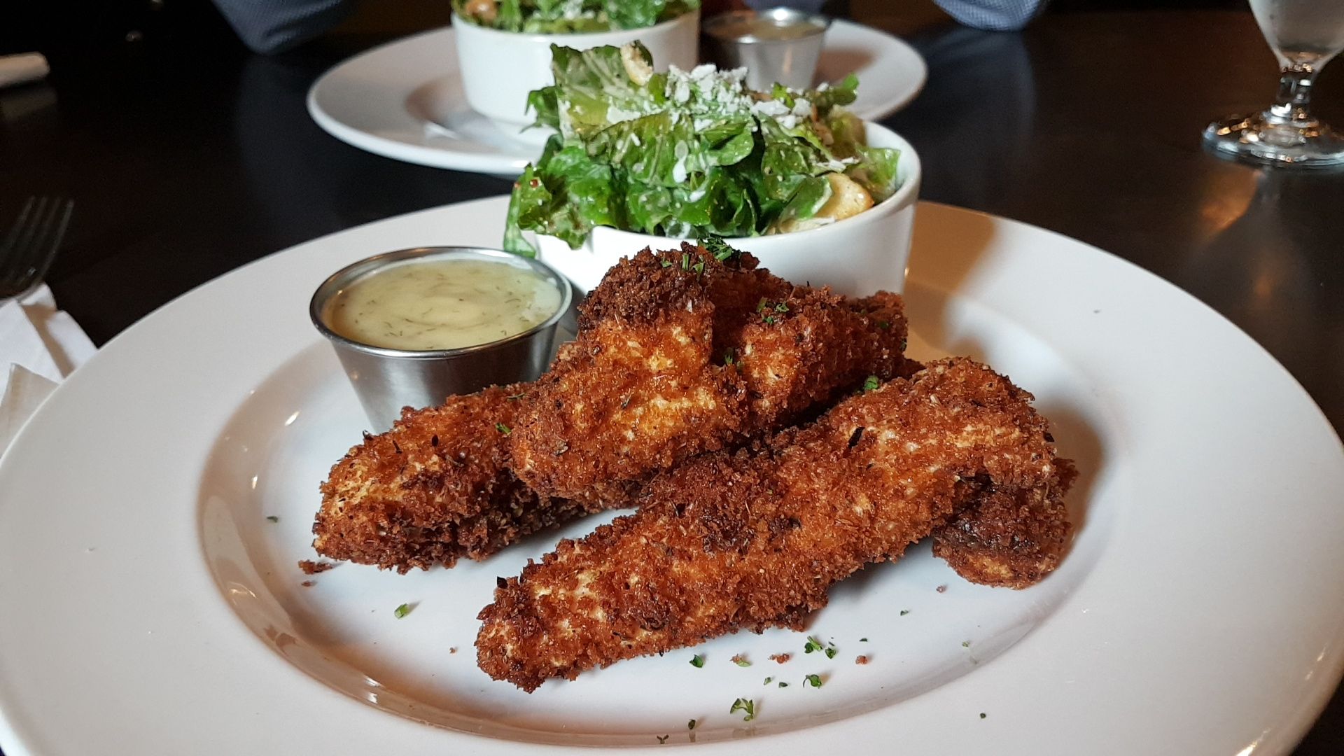 [I ate] Chicken Fingers with honey dill and caesar salad r/food