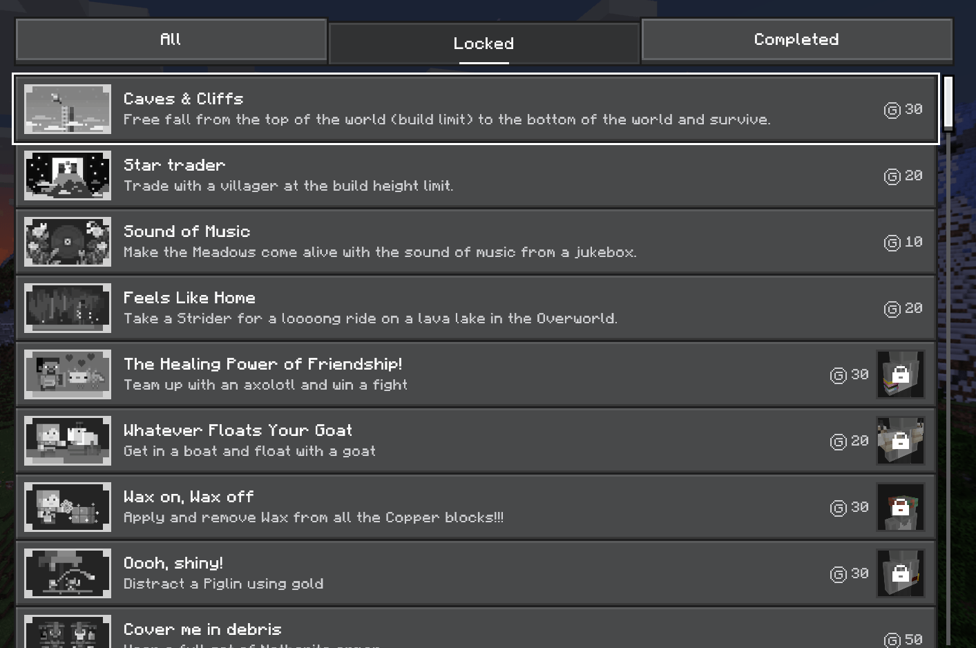 Mc bedrock help needed Why are my acheievements locked?? i completed