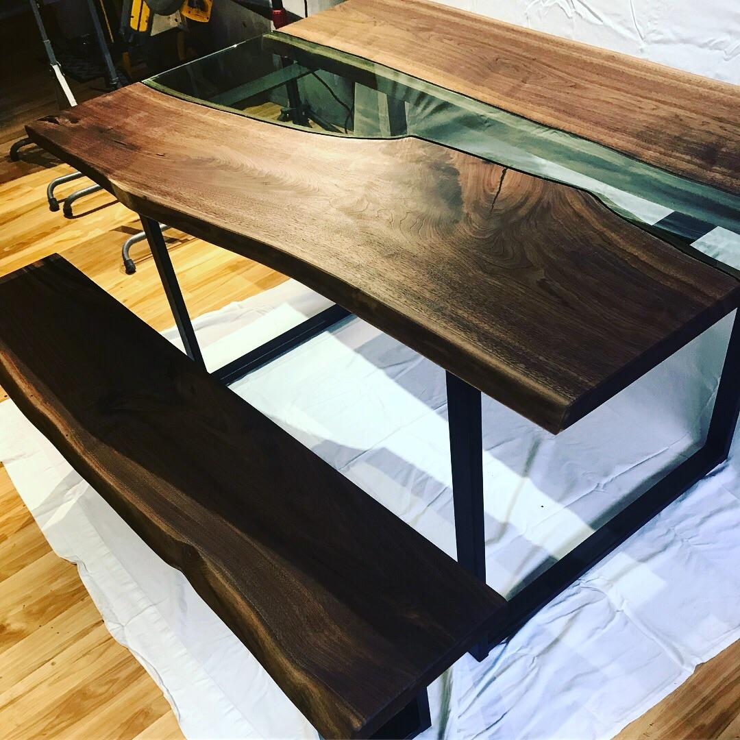 First glass river table I made. r/woodworking
