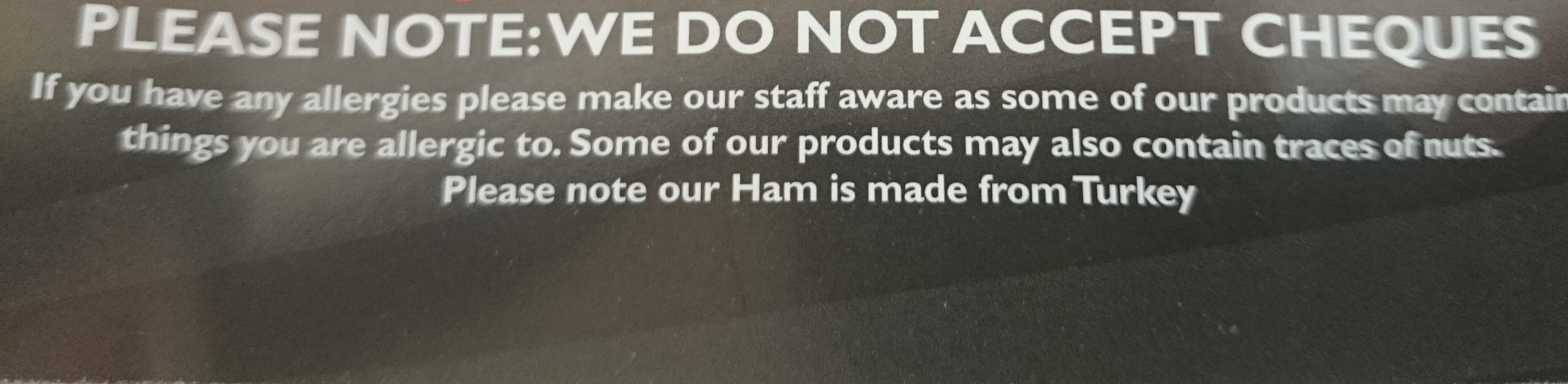 Local takeaway menu, always worth reading the small print "our ham is