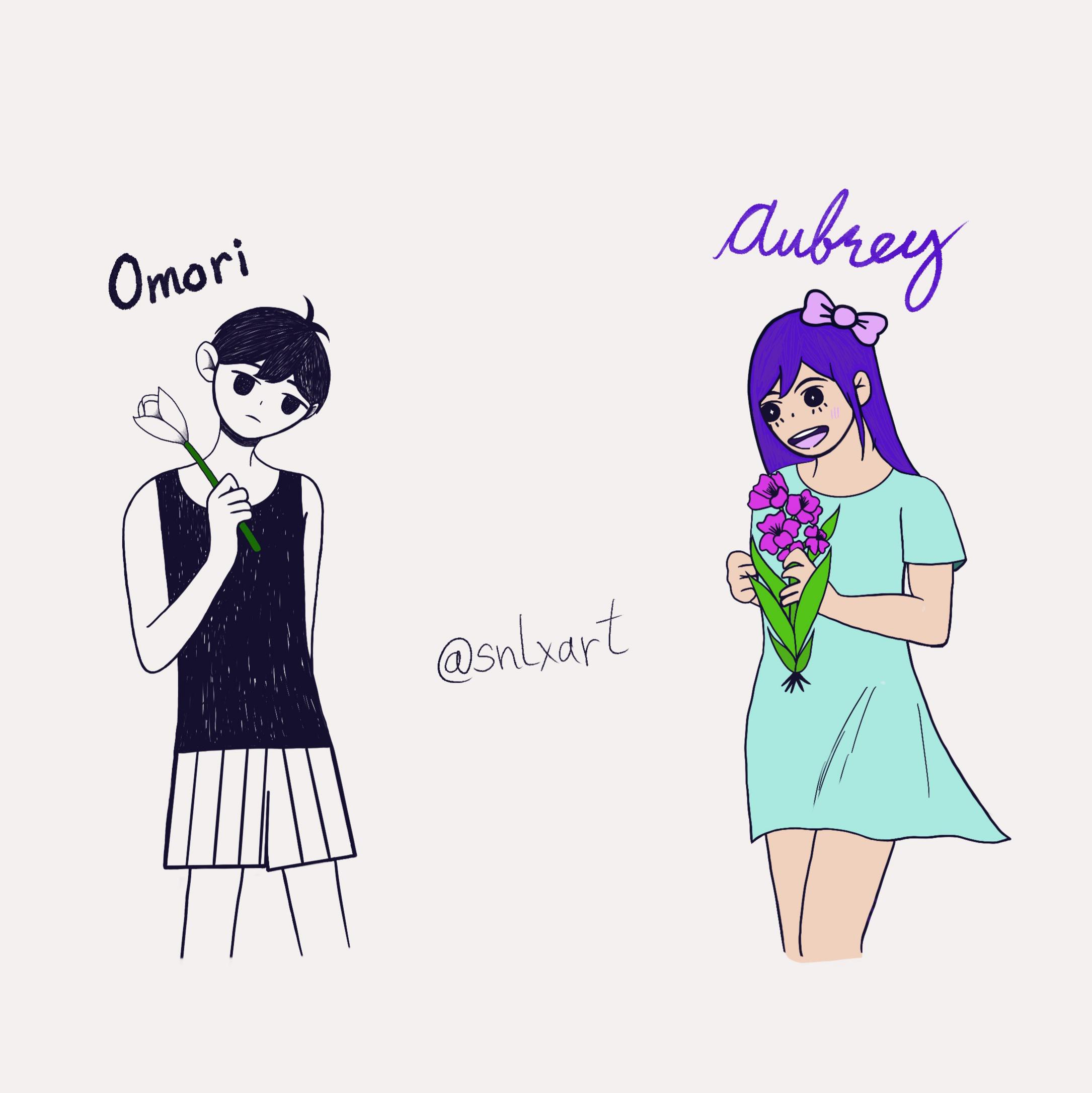 Dreamworld Omori and Aubrey holding their assigned flowers! (I'm new to
