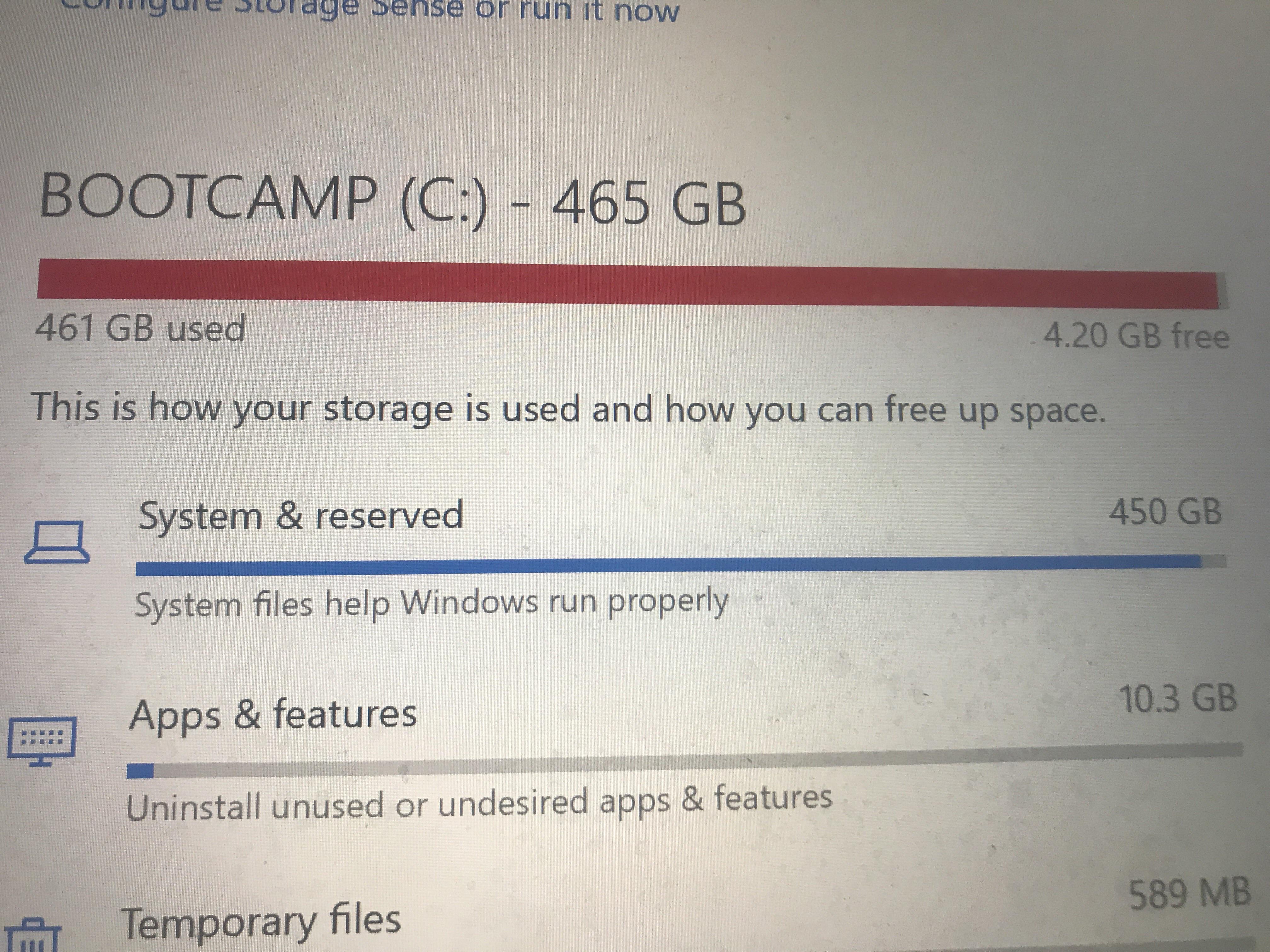 System taking up massive amount of space r/bootcamp