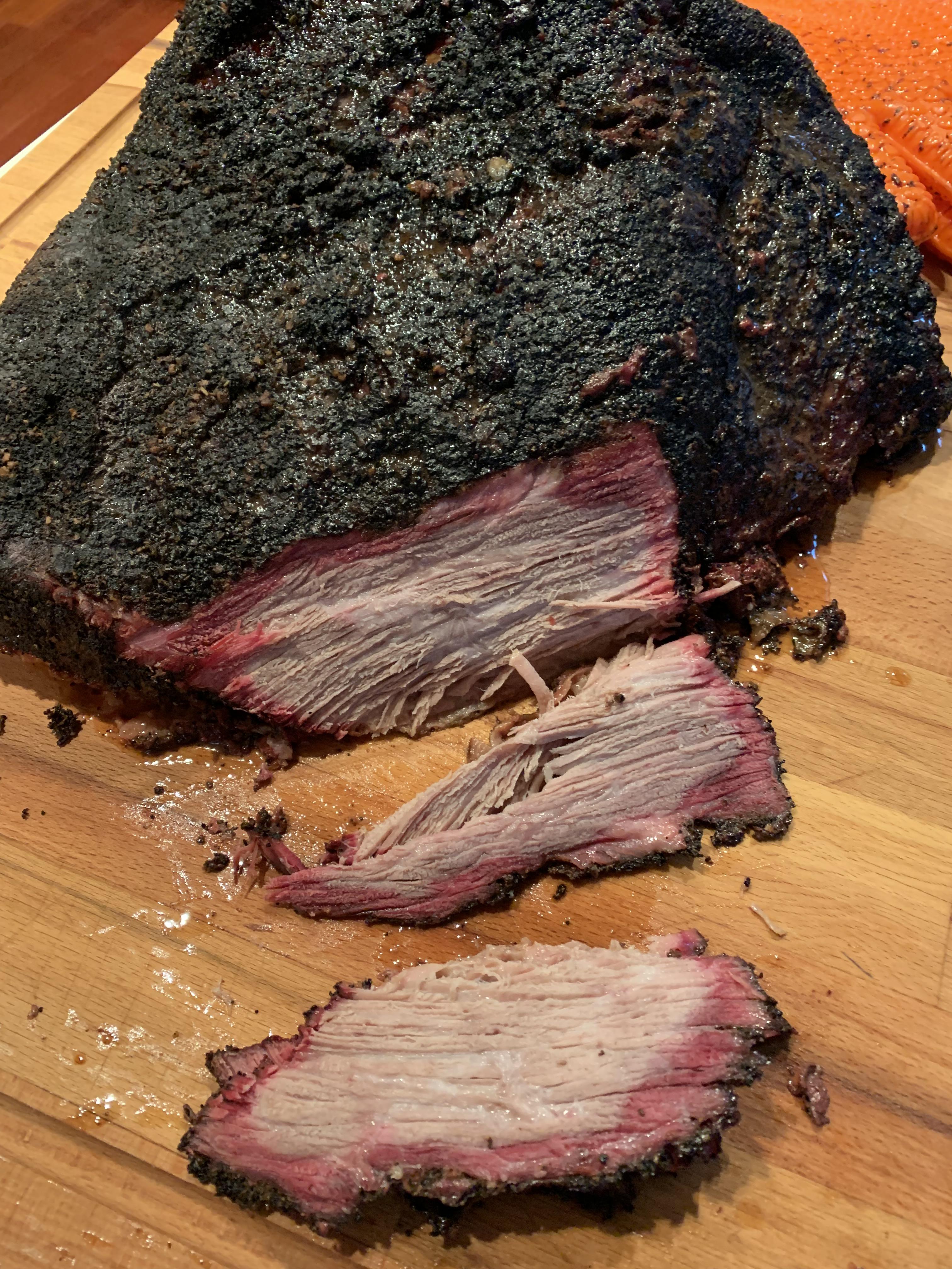15 pound brisket rubbed with coffee on Trager r/smoking