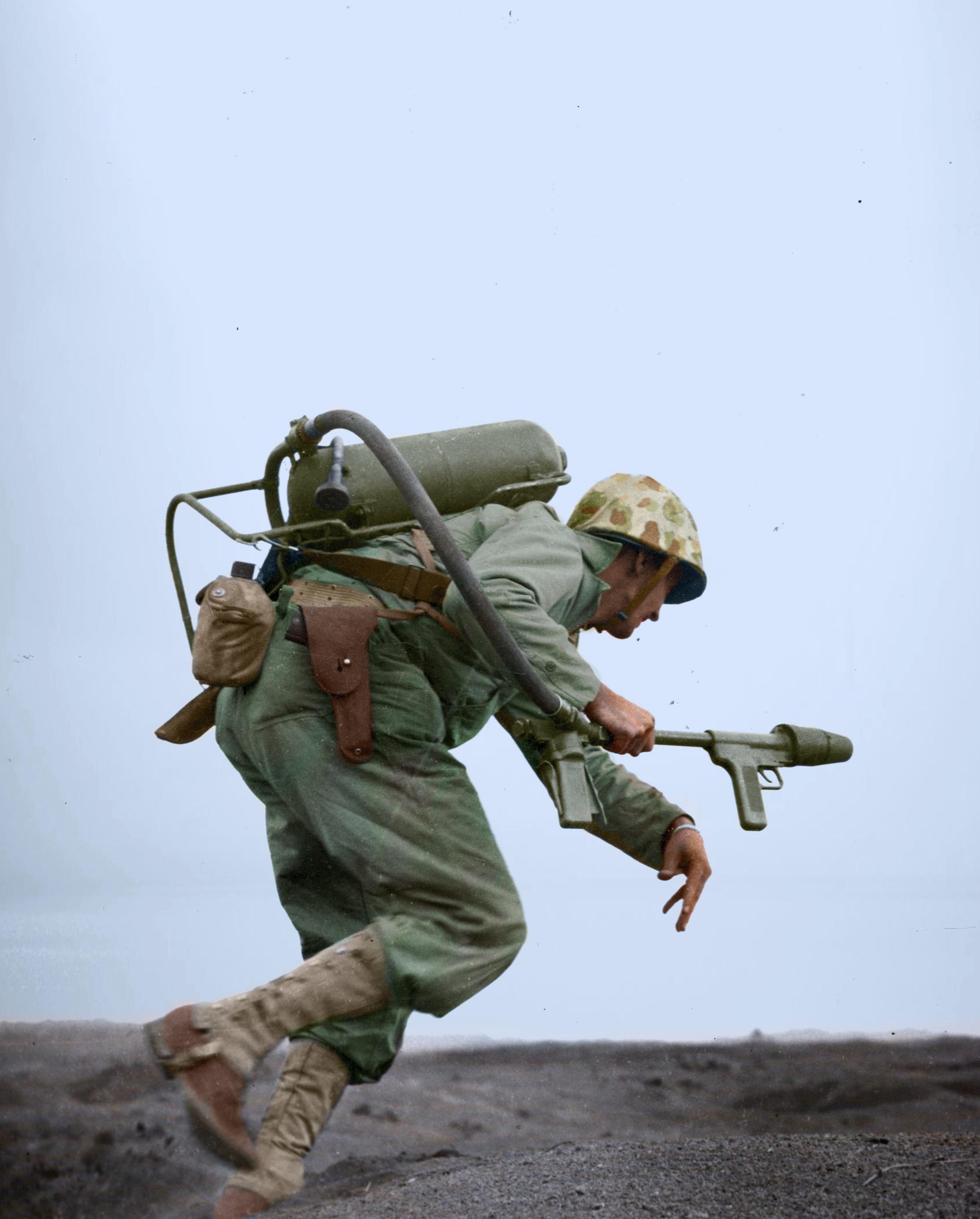 A flamethrower operator of E Company, 2nd Battalion, 9th Marines, 3rd