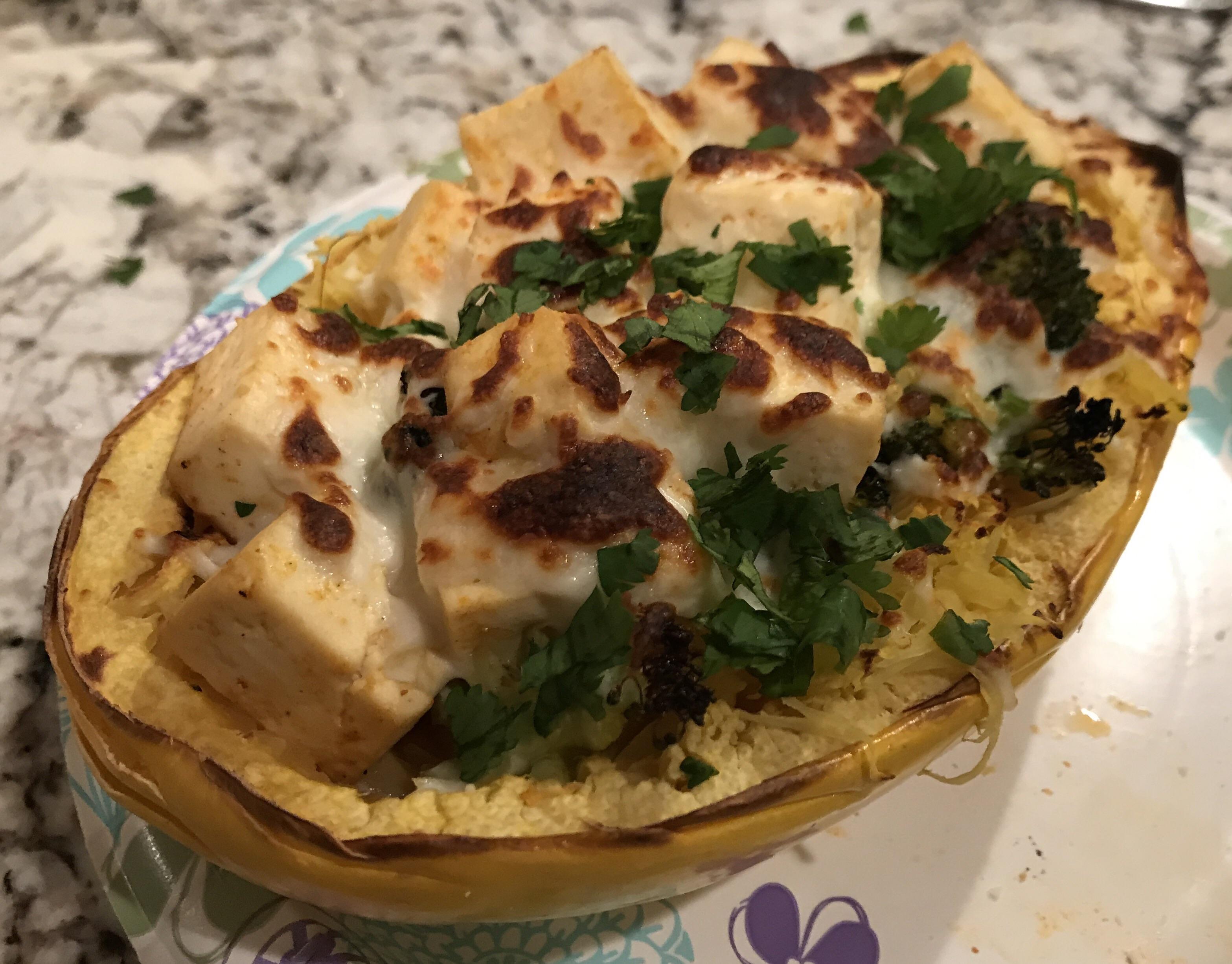 [Homemade] Spaghetti Squash stuffed with mexican seasoned tofu and