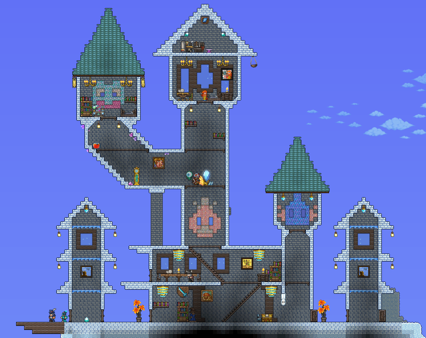 I made a castle in the ice biome with stained glass in the shape of a