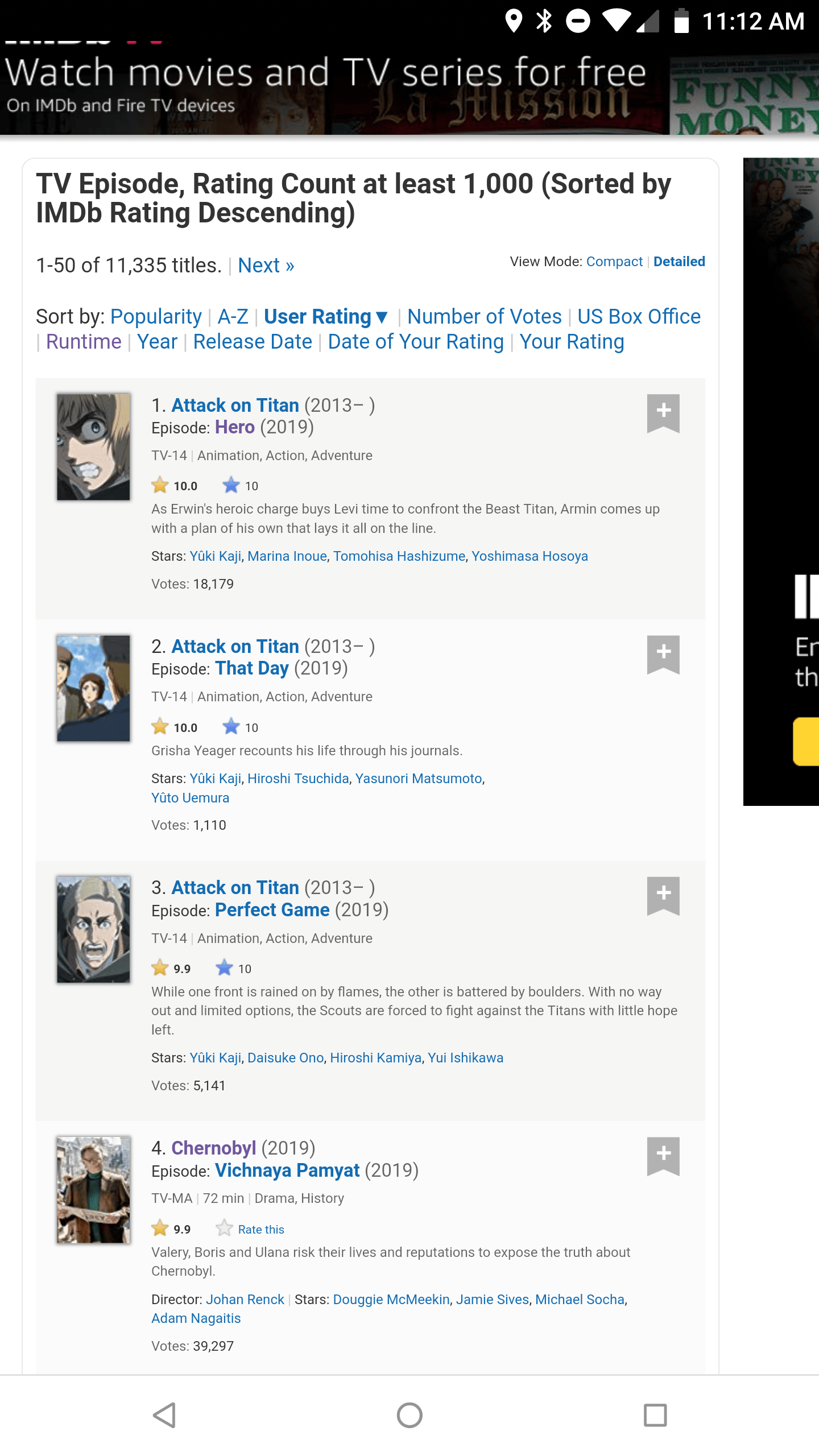 Top 3 highest rated tv episodes of all time on IMDb are all AOT