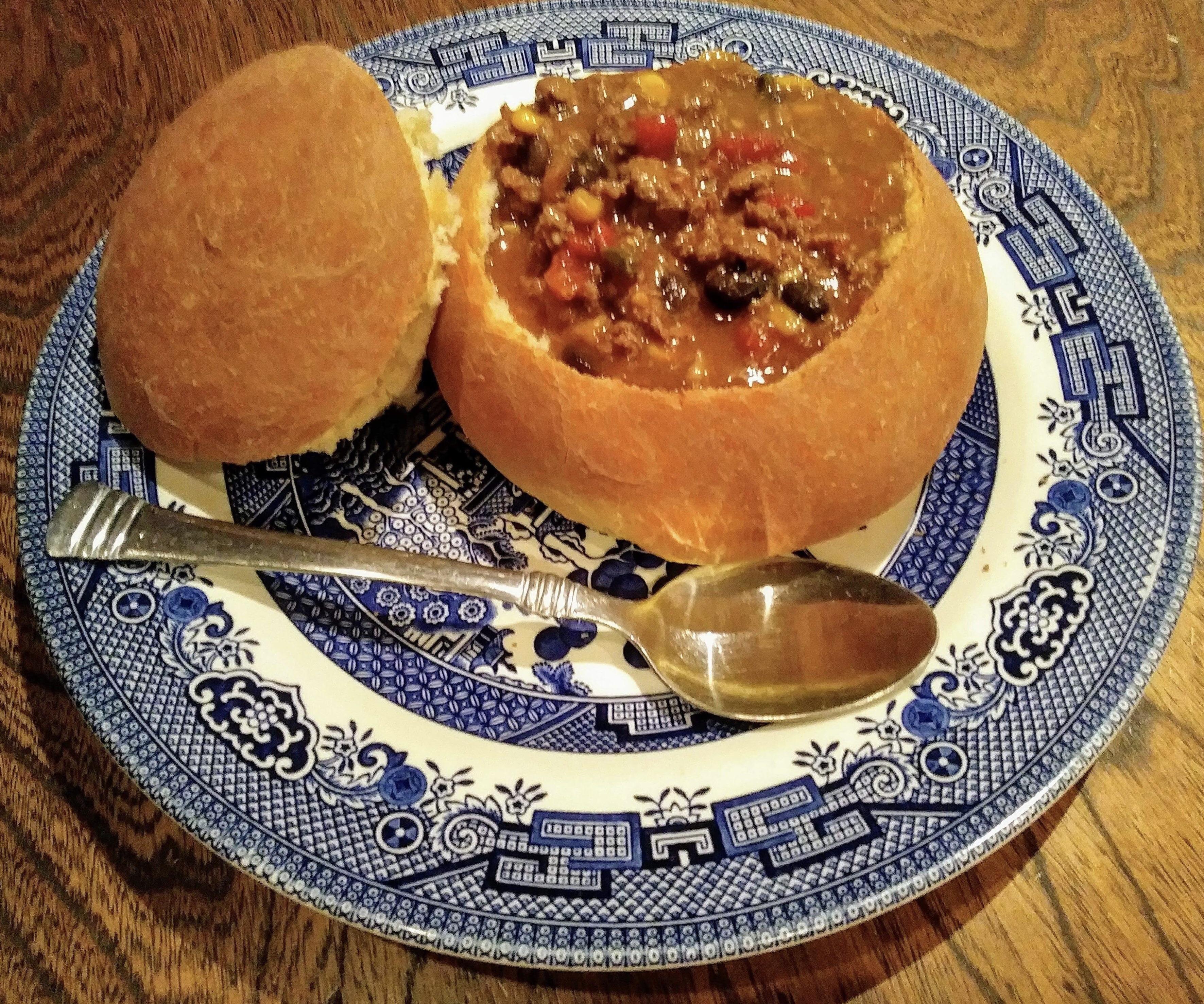 [Homemade] Mexican Chili in a Sour Dough Bread Bowl r/food