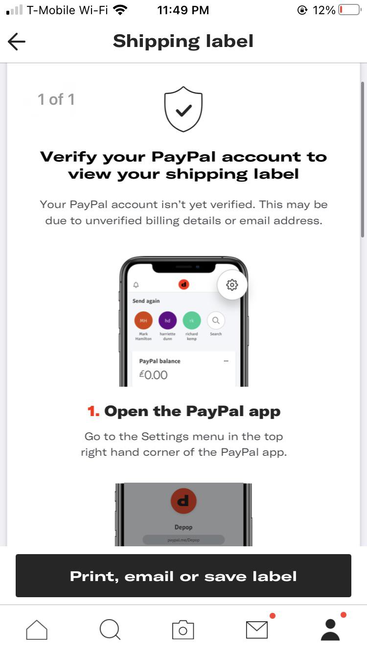 Depop won’t give me a shipping label. My card and email are verified