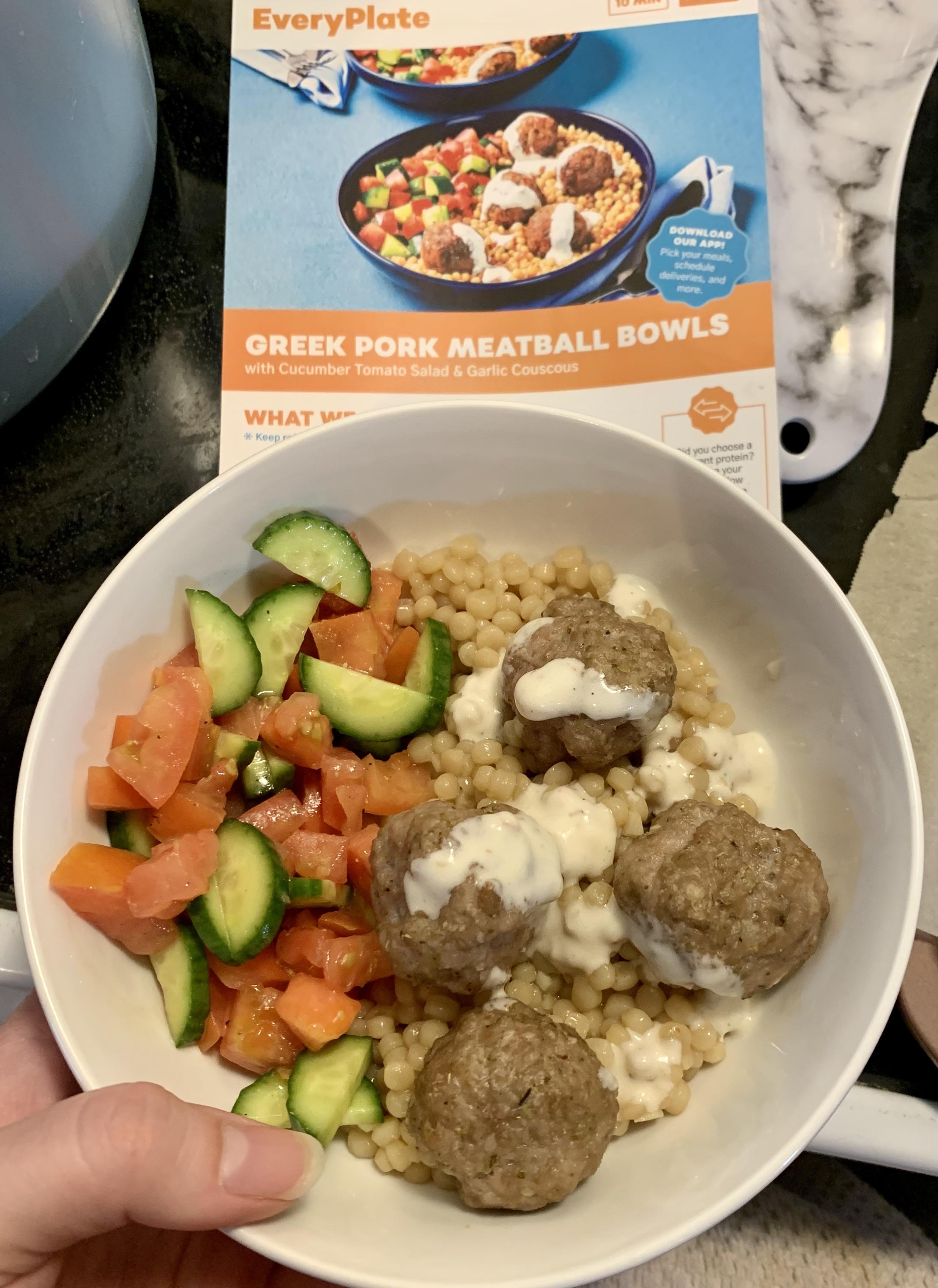 Yum! Greek pork meatballs and couscous [EveryPlate] r/mealkits