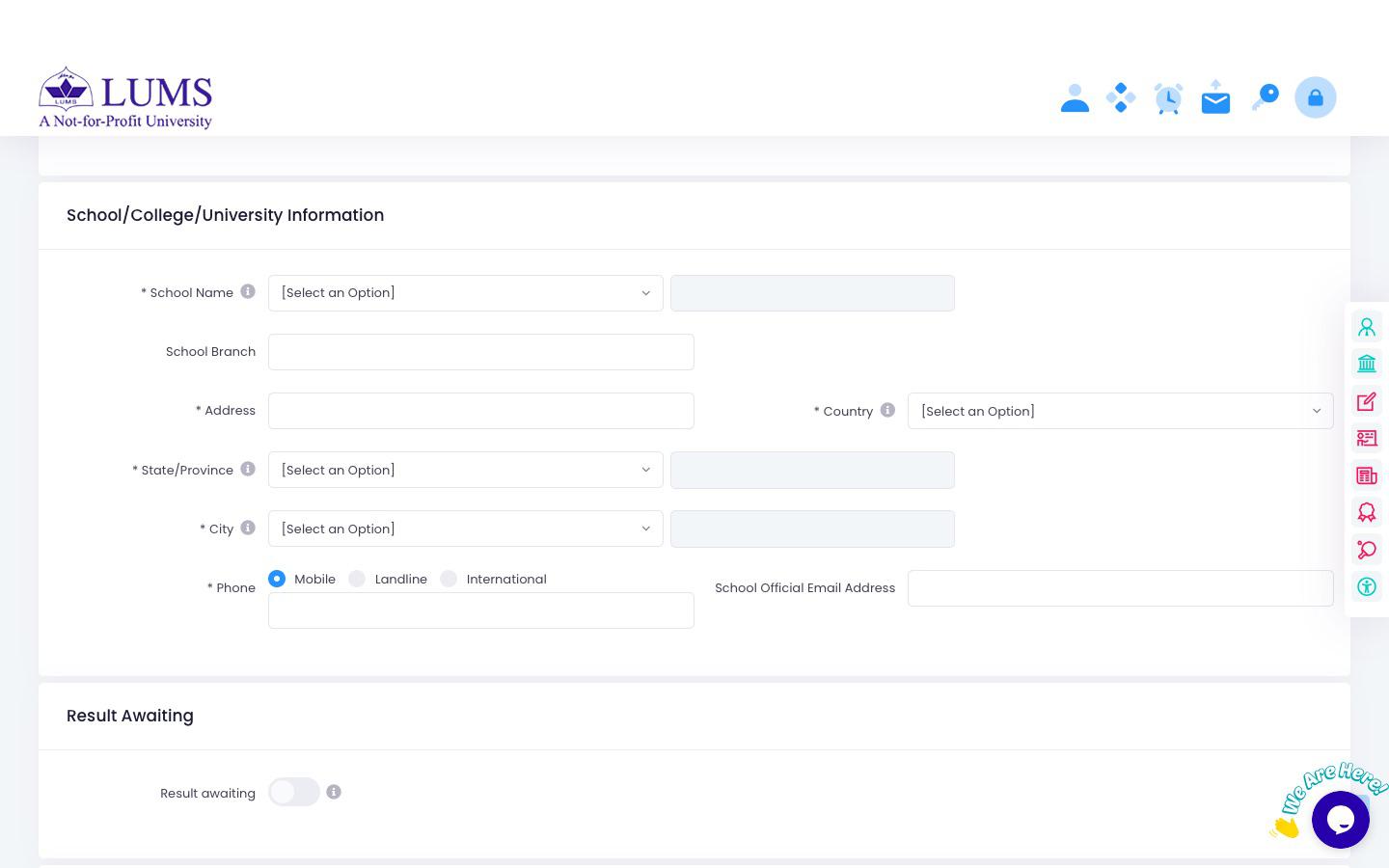 In the academic information section of the LUMS online application, do I enter the details of my
