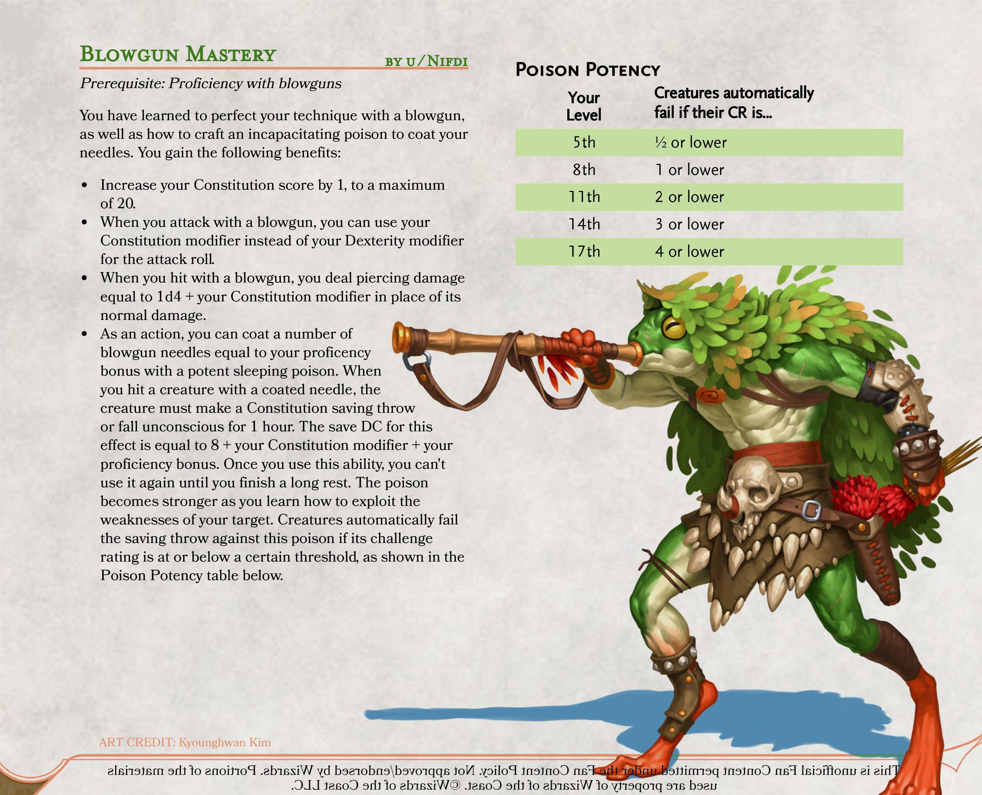 Feat Blowgun Mastery, defeat your enemies using a sleeping poison or