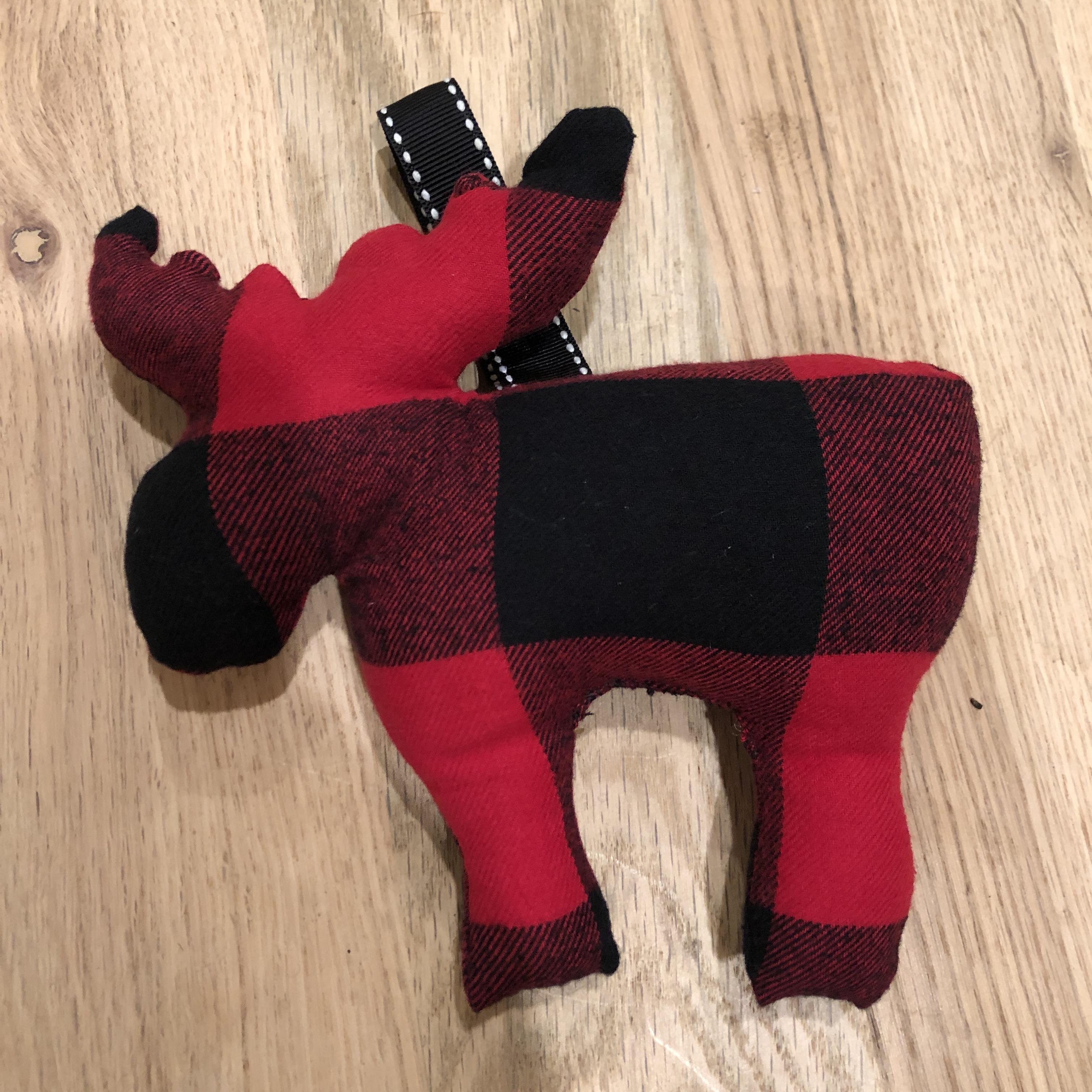 {FO} First try at a plaid stuffed animal moose ornament for the