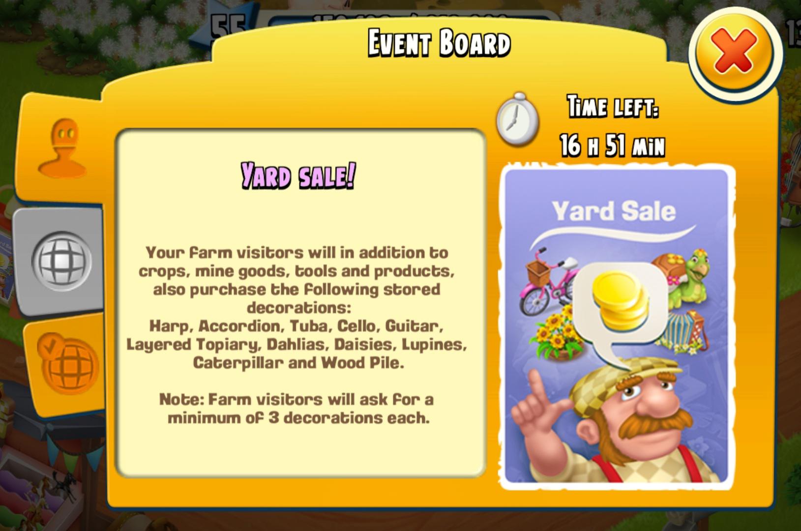 Can someone please explain to me about the yard sale event in hayday