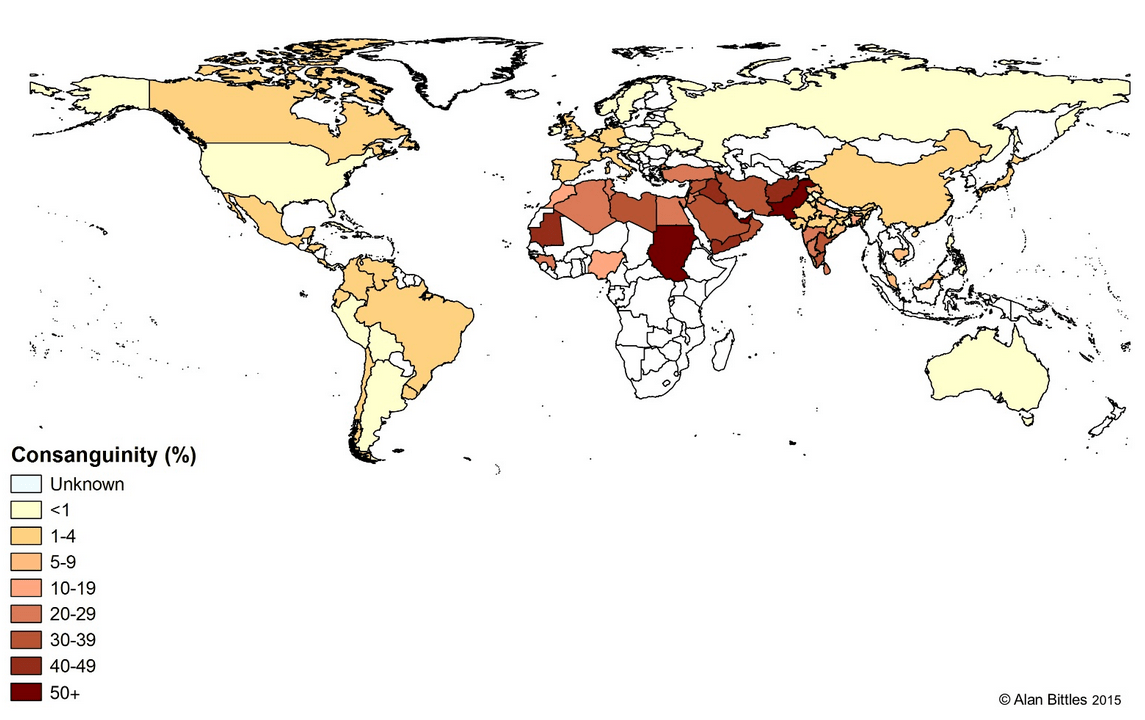 consanguineous marriage around the world r/MapPorn