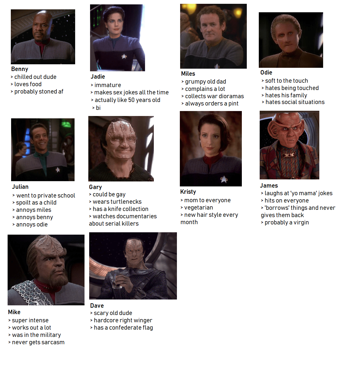 Attention Bajoran workers Tag yourself. risa